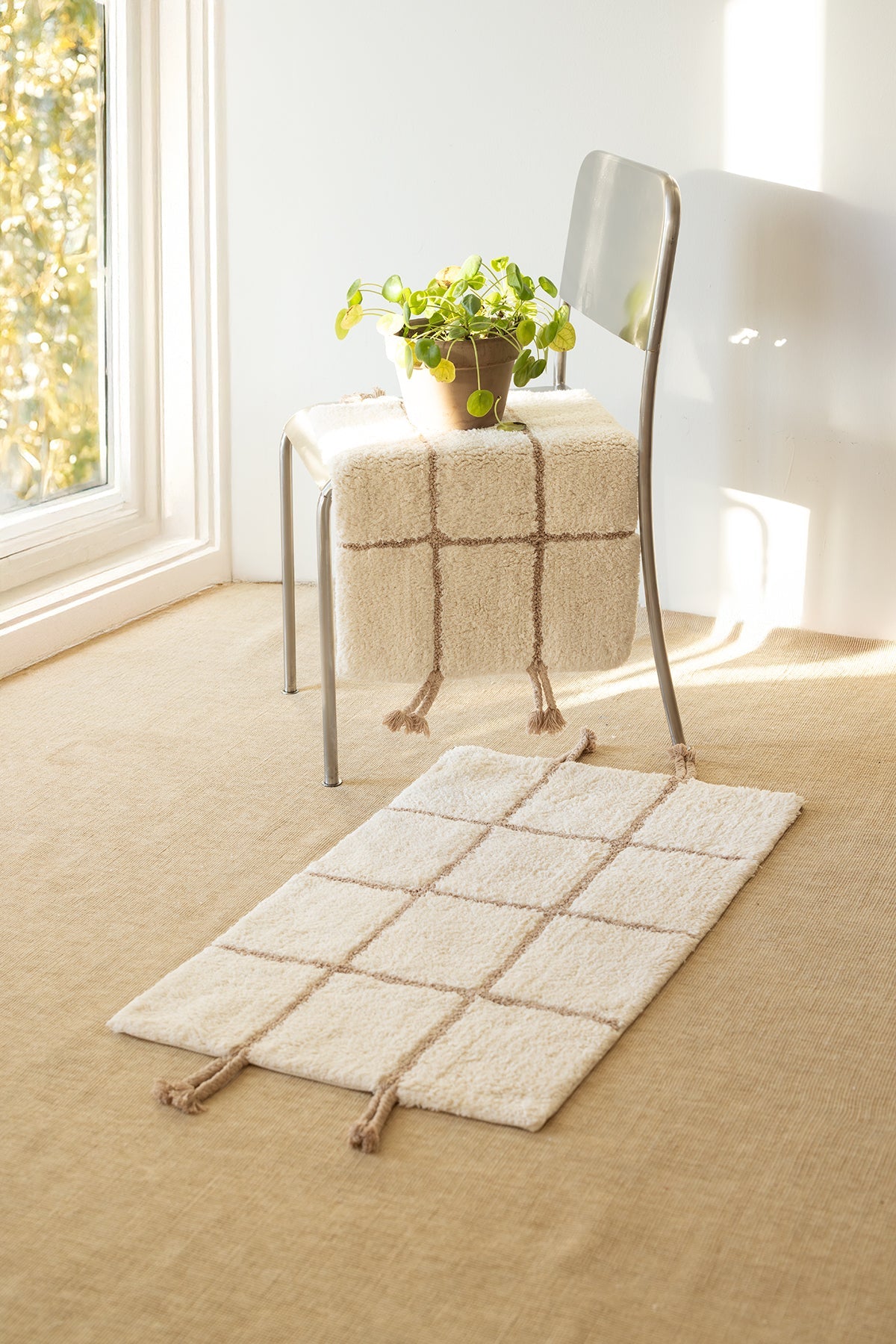 İrya-Elani 2’Li Takım Banyo Paspası %100 Pamuk 40x60+60x90 Cm Bej-Banyo Paspası-1-Milagron.com