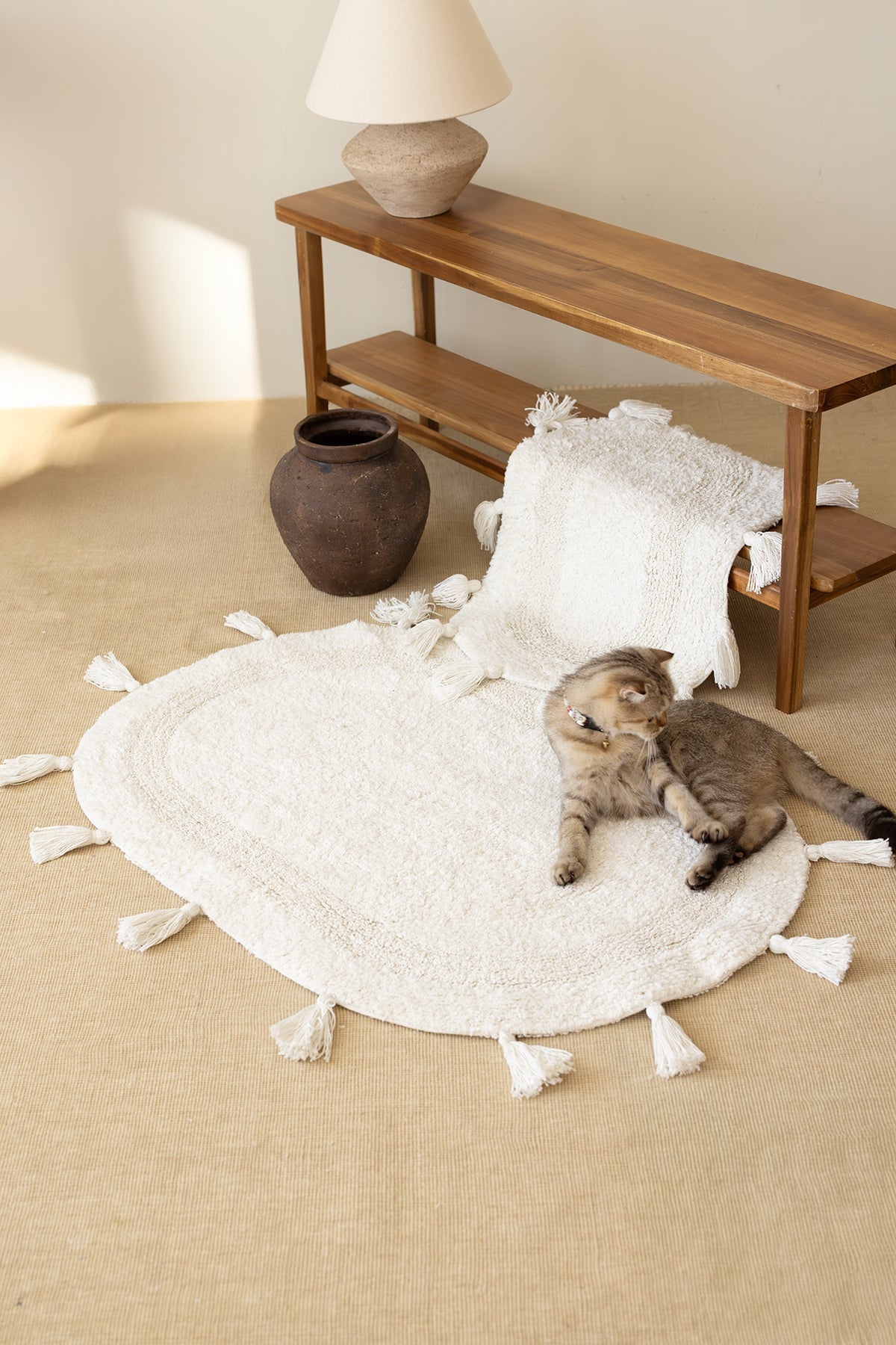 İrya-Hana 2’li Takım Banyo Paspası %100 Pamuk 40x60 + 60x90 Ekru-Takım Banyo Paspası-1-Milagron.com