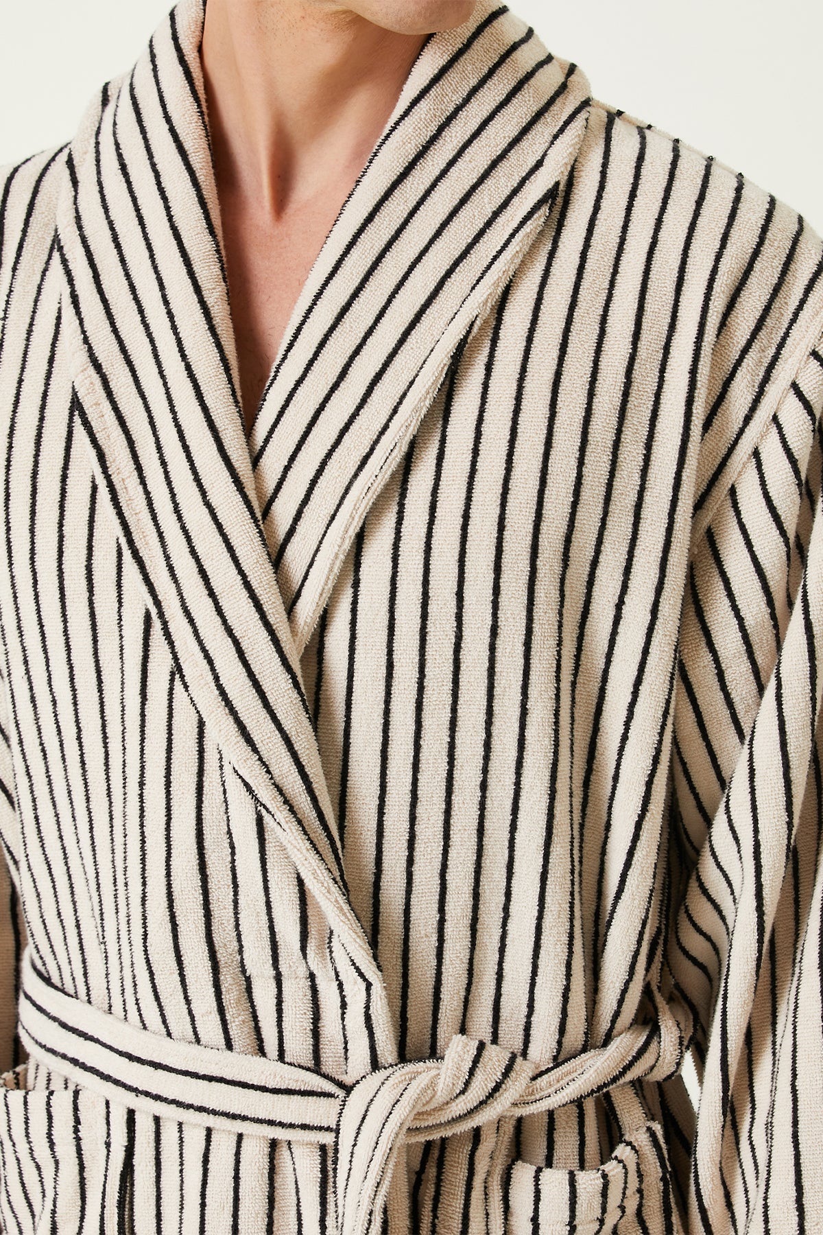 Irya-In Lines İpliği Boyalı Erkek Bornoz Ekru-Bornoz-3-Milagron.com