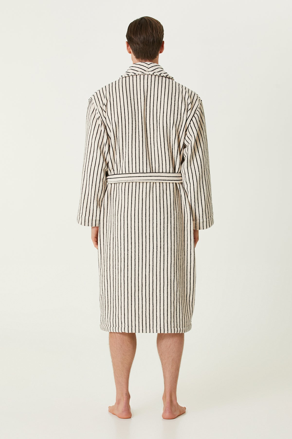 Irya-In Lines İpliği Boyalı Erkek Bornoz Ekru-Bornoz-7-Milagron.com