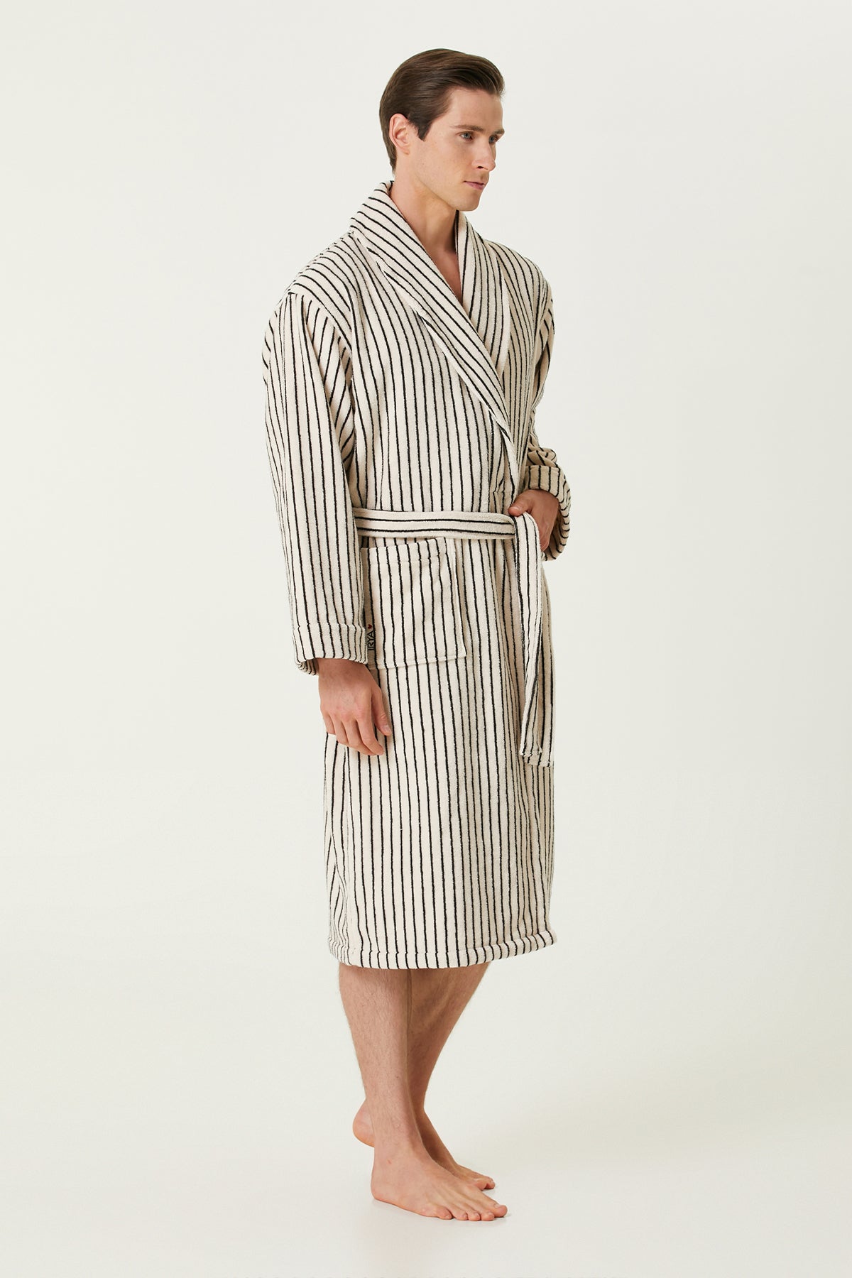 Irya-In Lines İpliği Boyalı Erkek Bornoz Ekru-Bornoz-9-Milagron.com