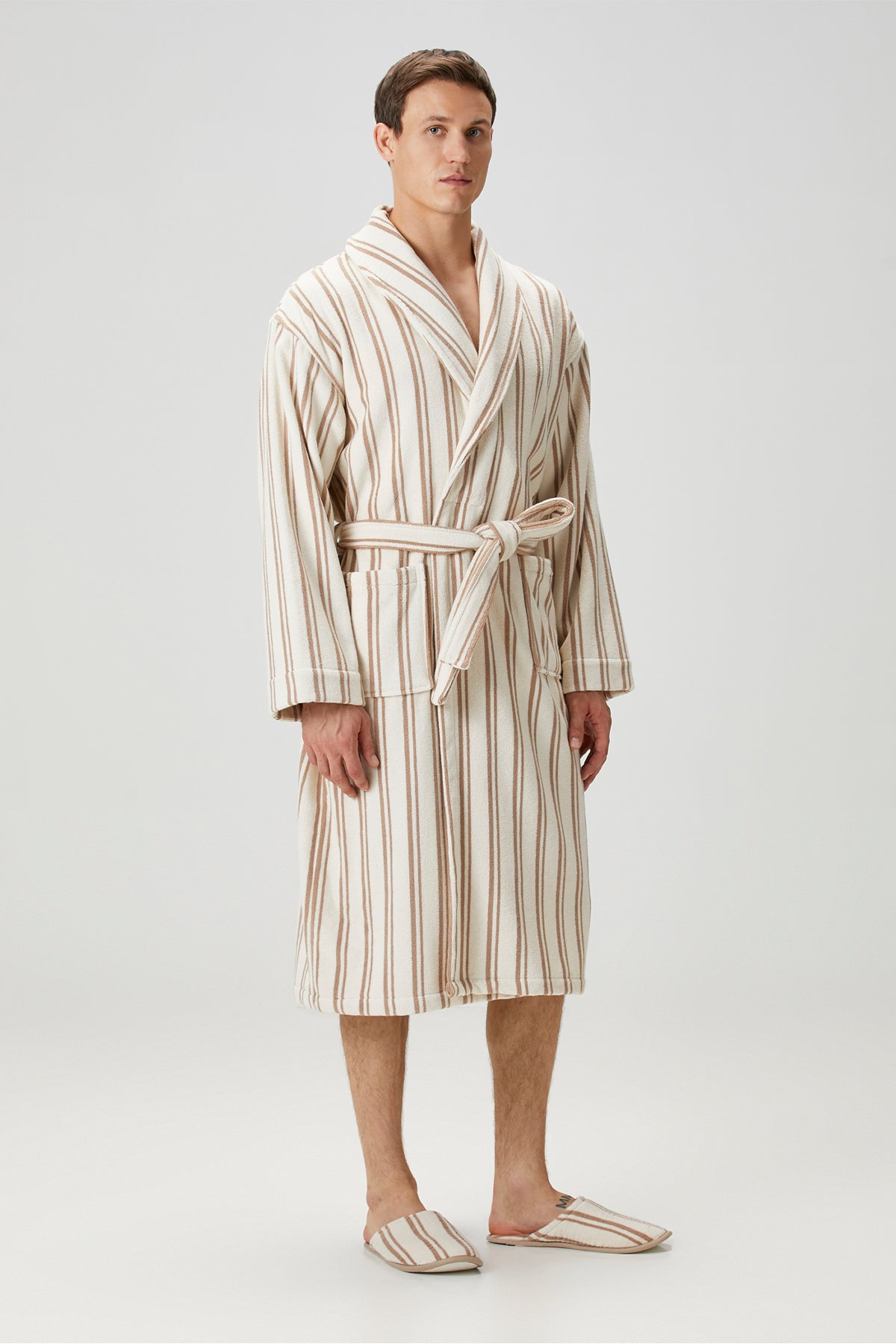 Irya-In Lines İpliği Boyalı Erkek Bornoz Mocha-Bornoz-5-Milagron.com