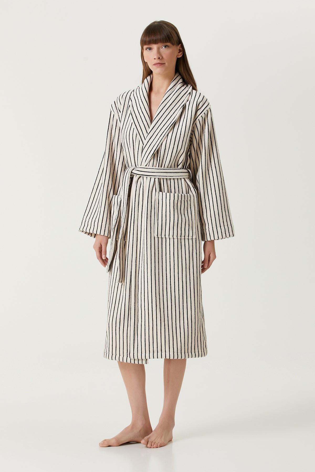 Irya-In Lines İpliği Boyalı Kadın Bornoz Ekru-Bornoz-1-Milagron.com