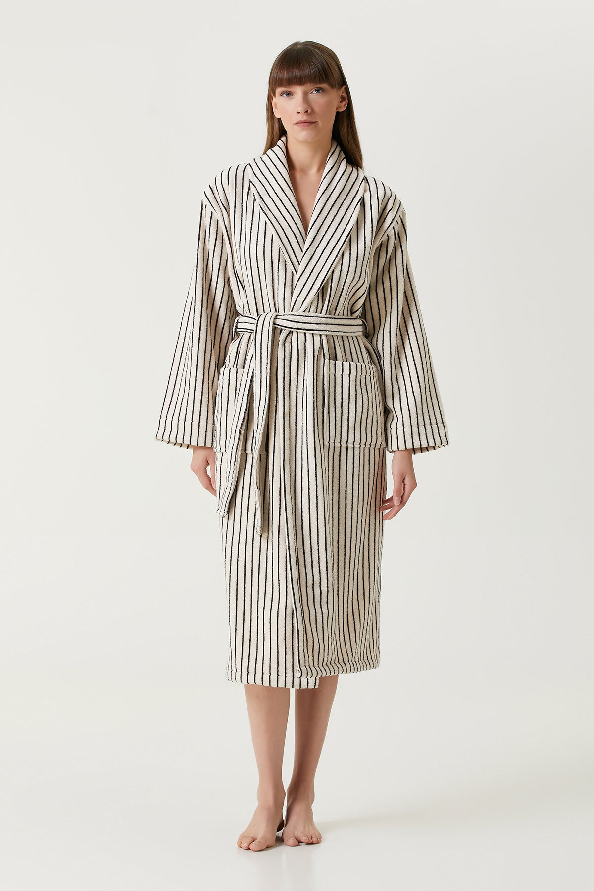 Irya-In Lines İpliği Boyalı Kadın Bornoz Ekru-Bornoz-2-Milagron.com