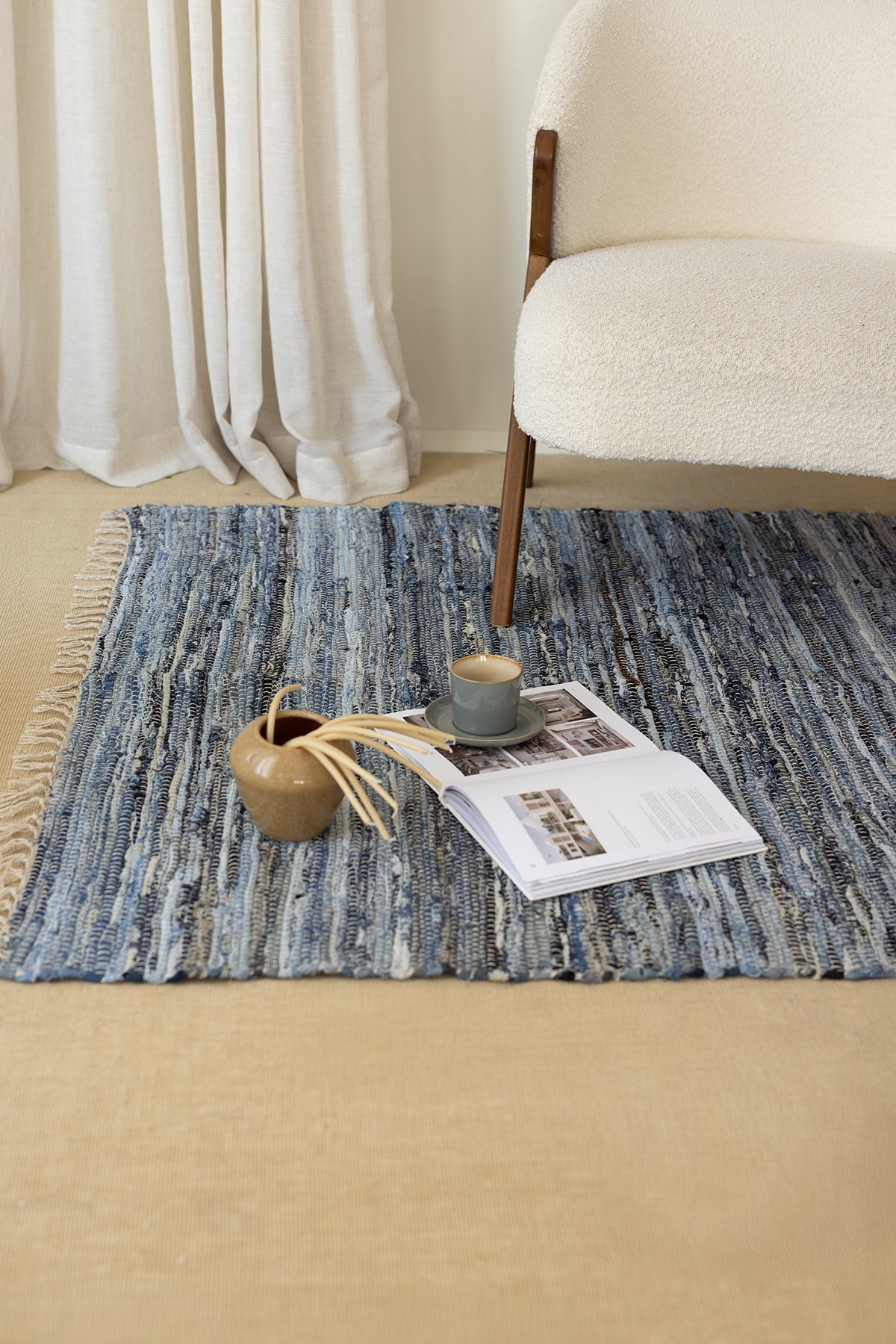 İRYA-İrya Striped Kilim Denim Ekru/İndigo 120 X180-Kilim-1-Milagron.com