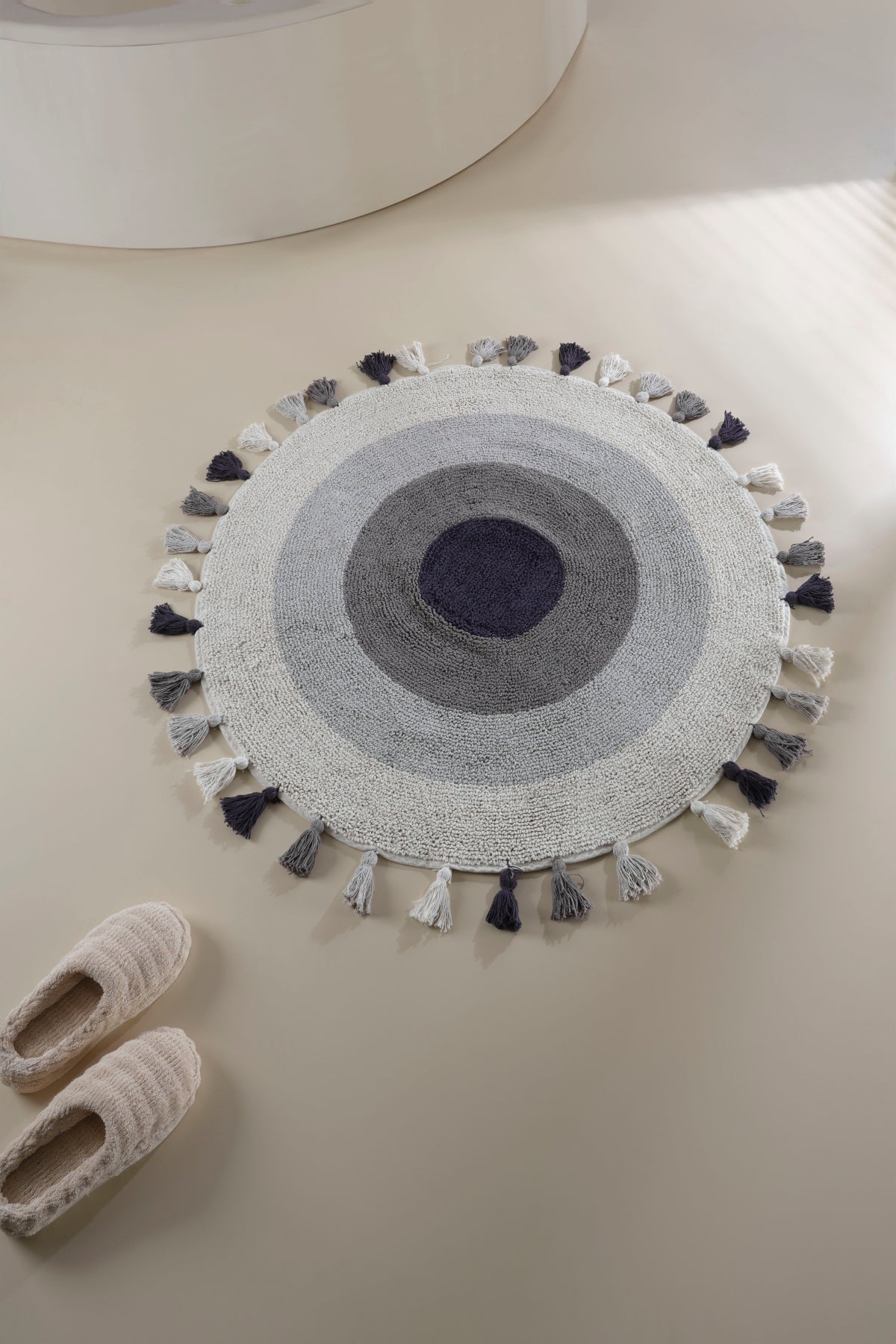 Irya-Laura Yuvarlak Banyo Paspası %100 Pamuk 100x100 Ekru-Paspas-1-Milagron.com