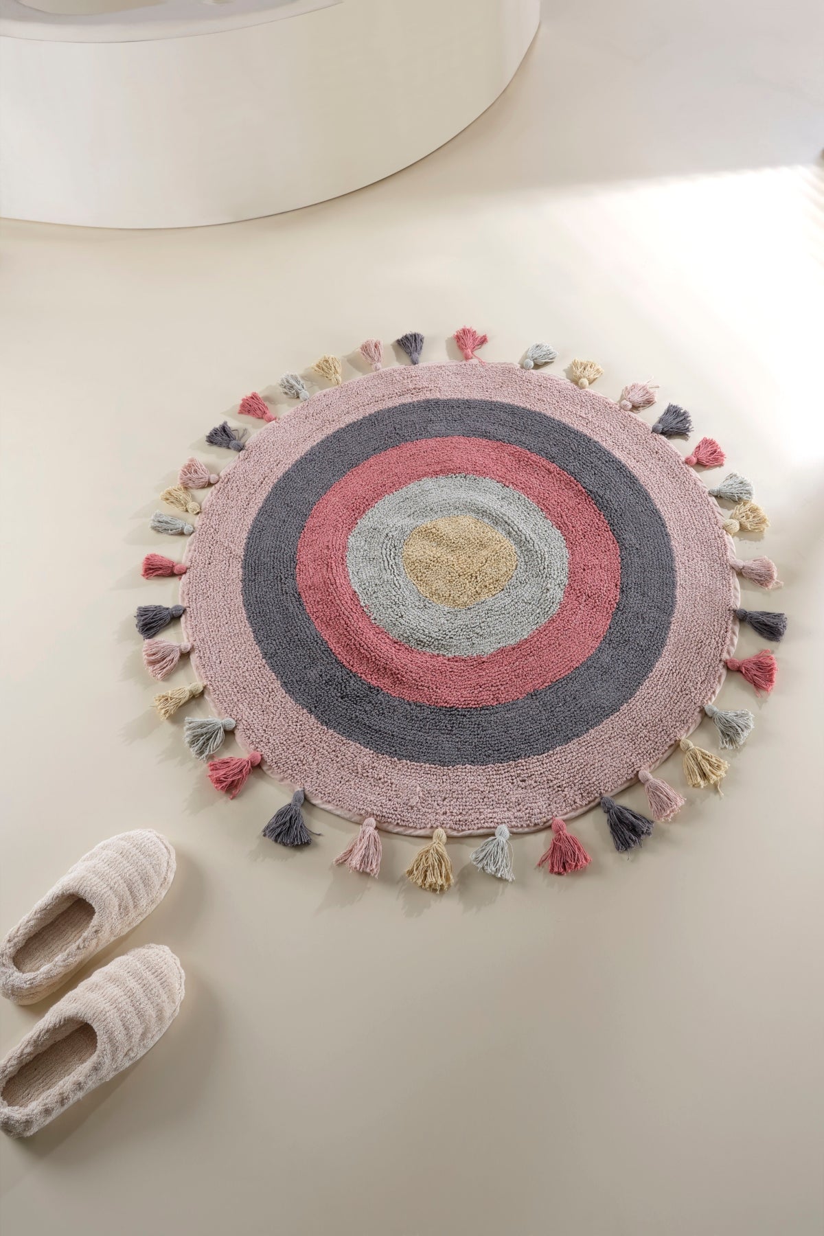 Irya-Laura Yuvarlak Banyo Paspası %100 Pamuk 100x100 Pembe-Paspas-1-Milagron.com