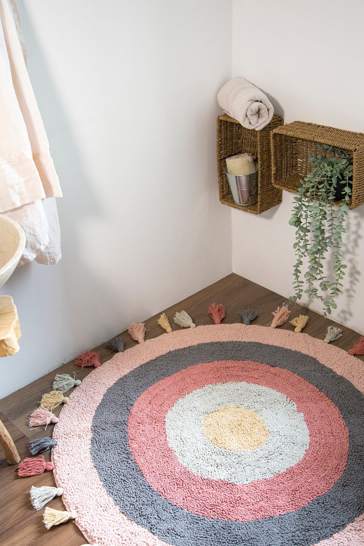 Irya-Laura Yuvarlak Banyo Paspası %100 Pamuk 100x100 Pembe-Paspas-3-Milagron.com