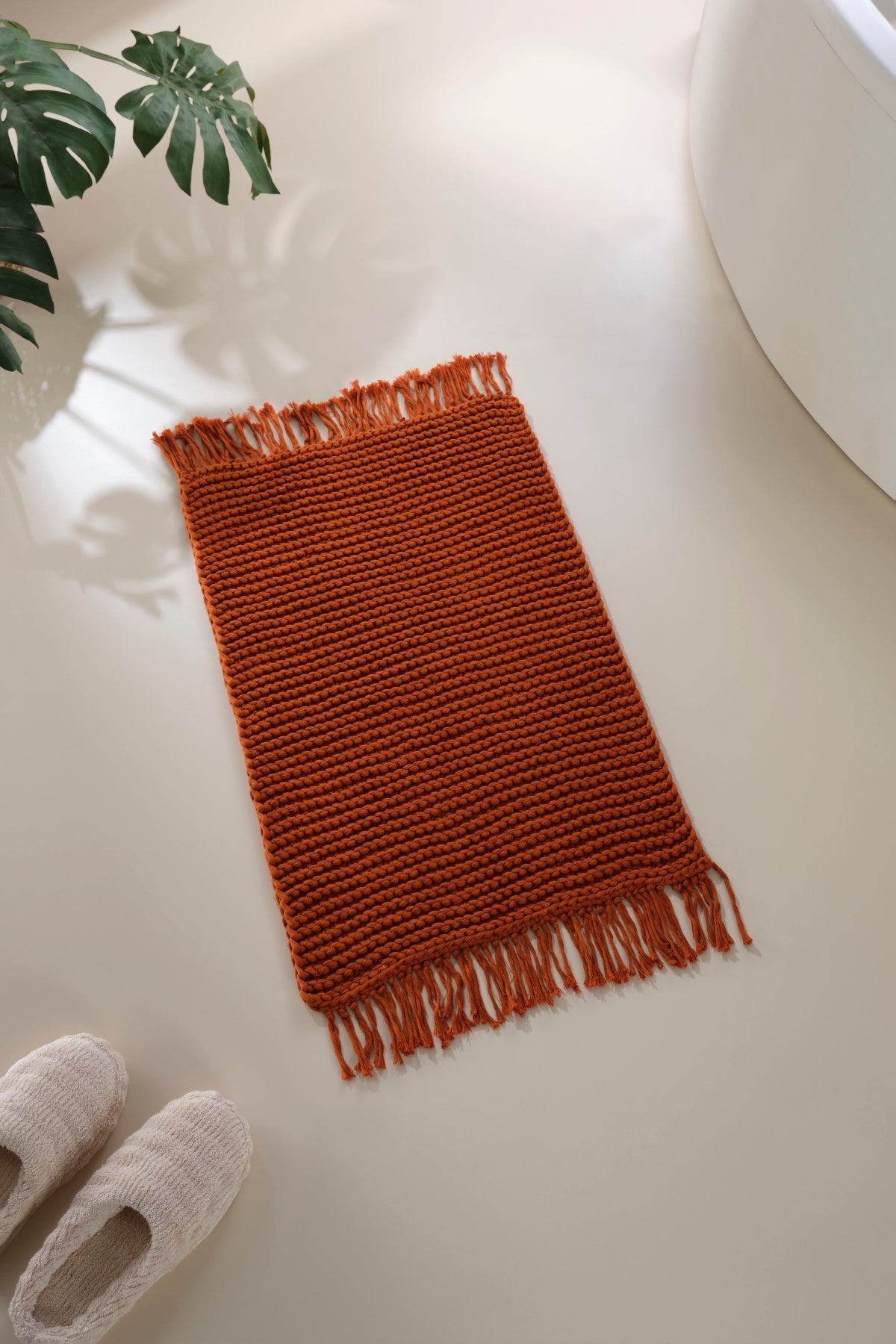 Irya-Lavish El Örmesi Tekli Banyo Paspası %100 Pamuk 50x70 Kiremit-Paspas-1-Milagron.com