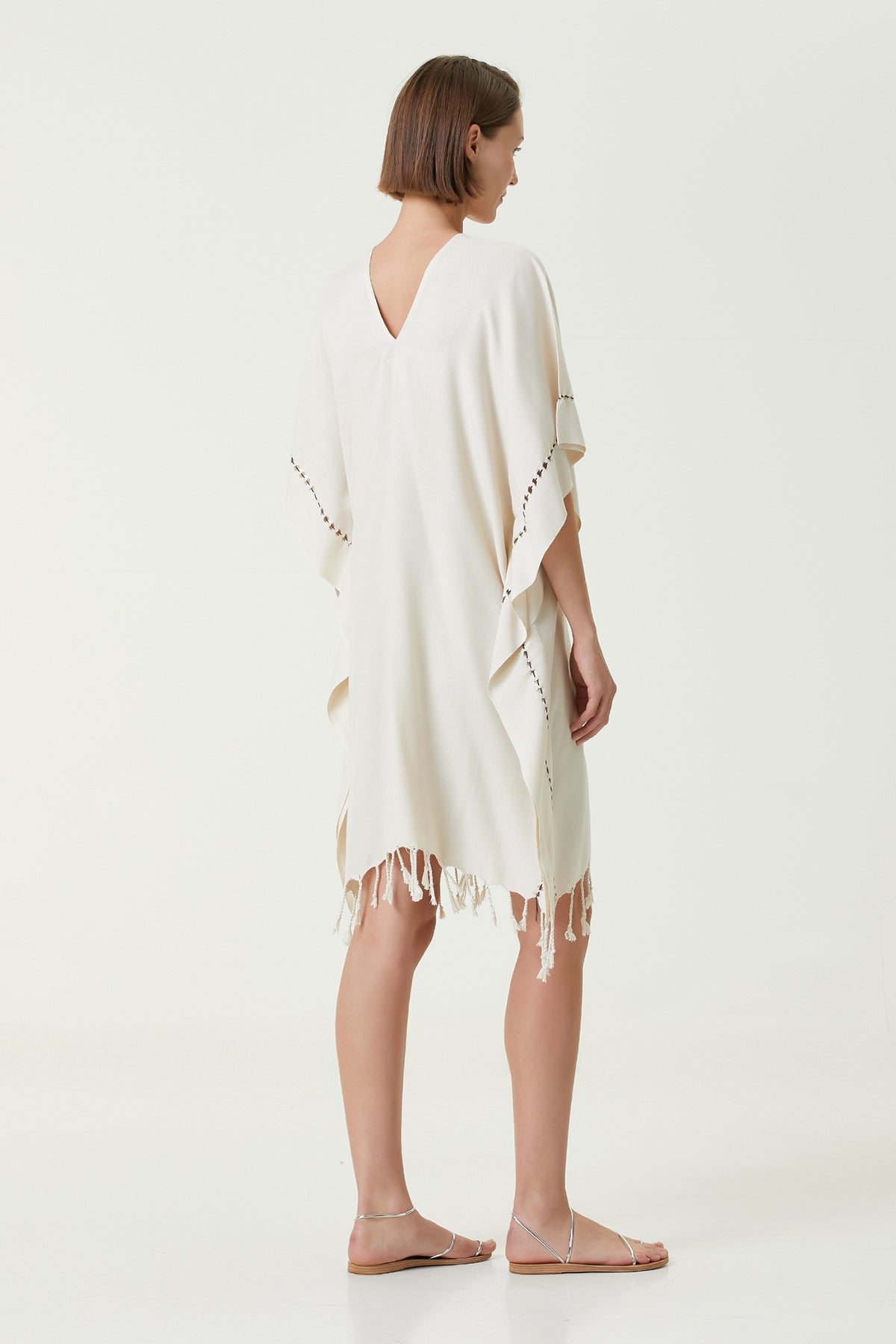 Irya-Layla V Yaka Elbise Bej-Elbise-5-Milagron.com