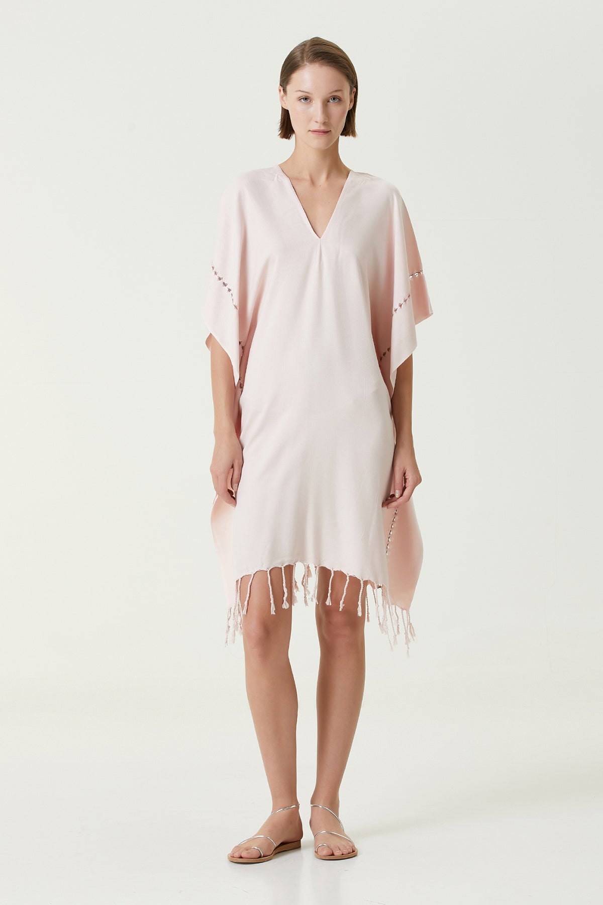 Irya-Layla V Yaka Elbise Pudra-Elbise-3-Milagron.com