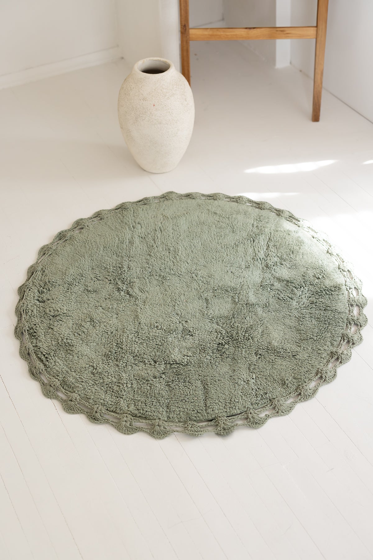 Irya-Luna Yuvarlak Banyo Paspası %100 Pamuk 90x90 Haki-Paspas-1-Milagron.com