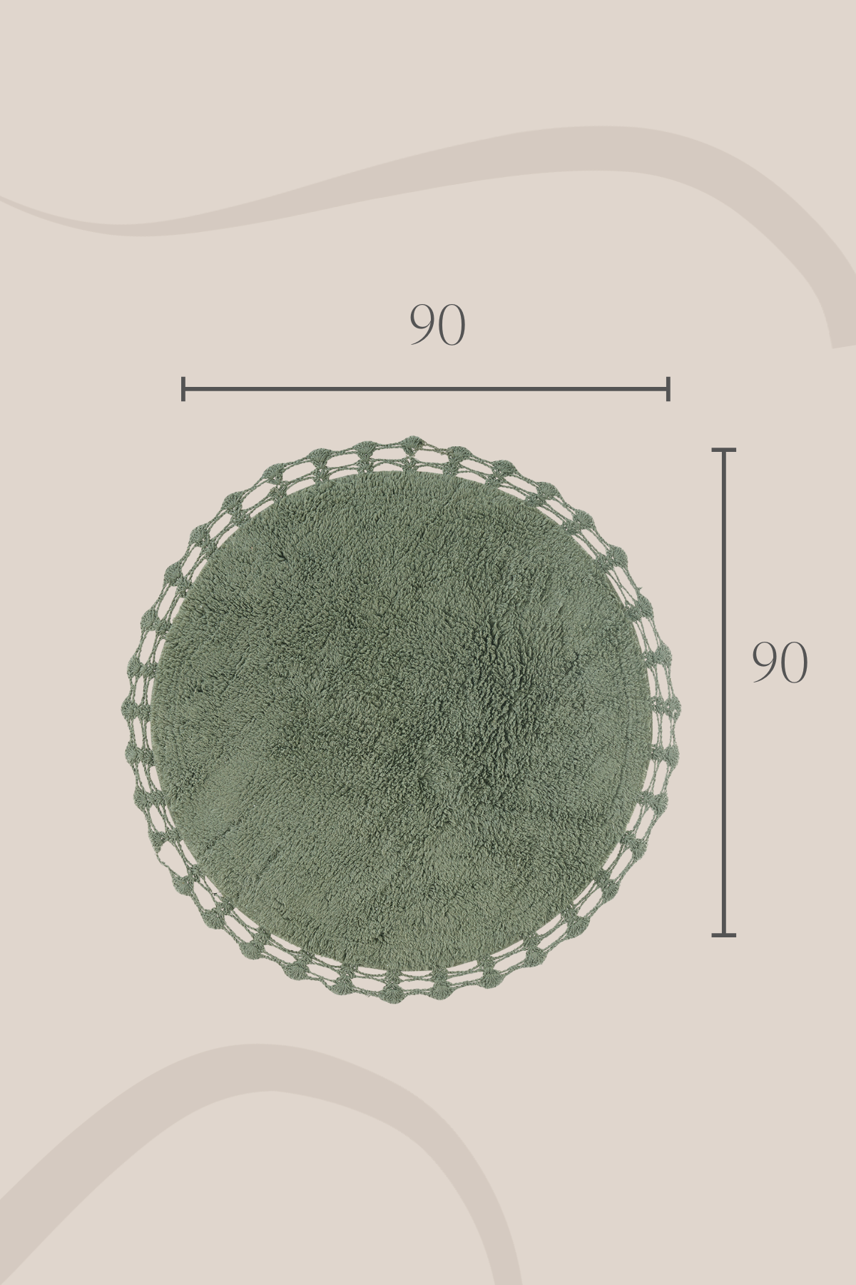 Irya-Luna Yuvarlak Banyo Paspası %100 Pamuk 90x90 Haki-Paspas-3-Milagron.com