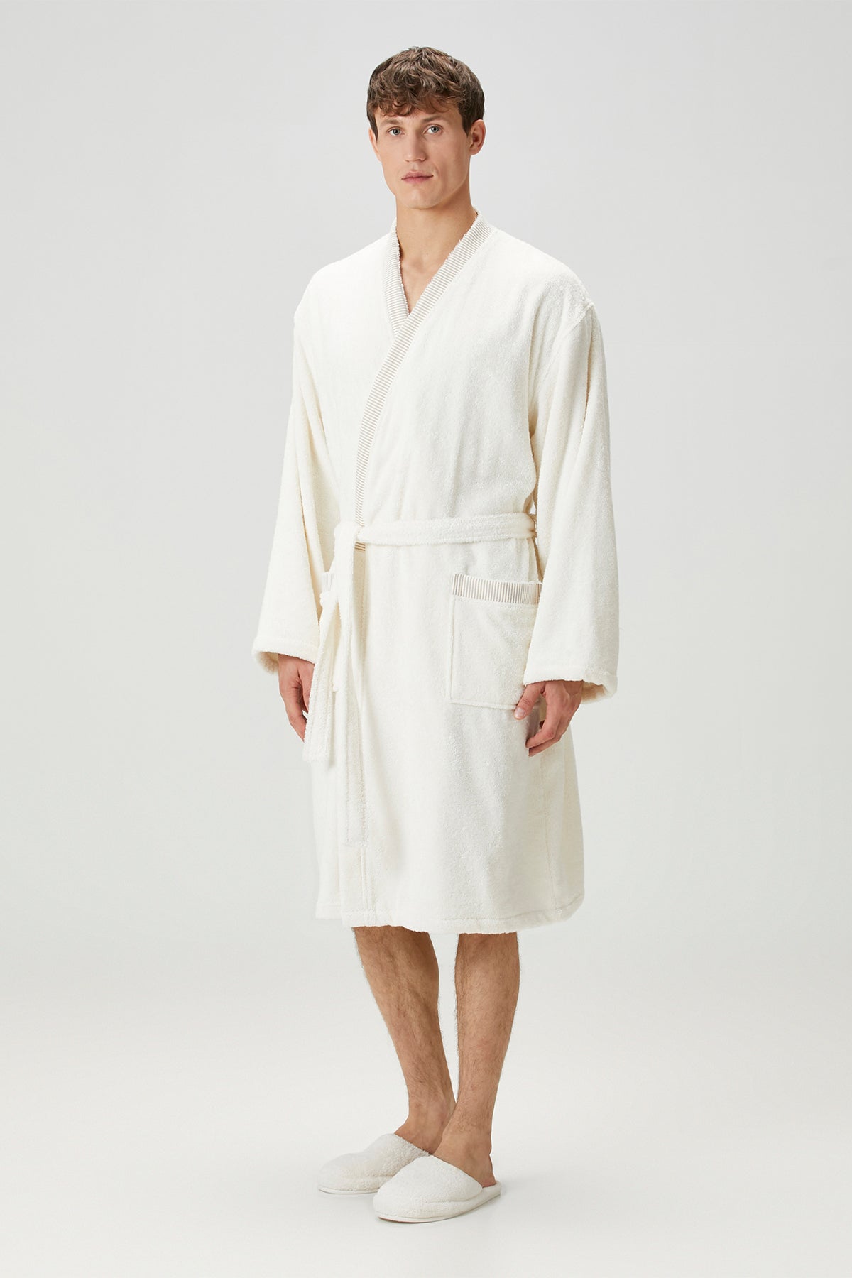 İRYA-Marble %100 Pamuk Erkek Bornoz Ekru-Bornoz-1-Milagron.com