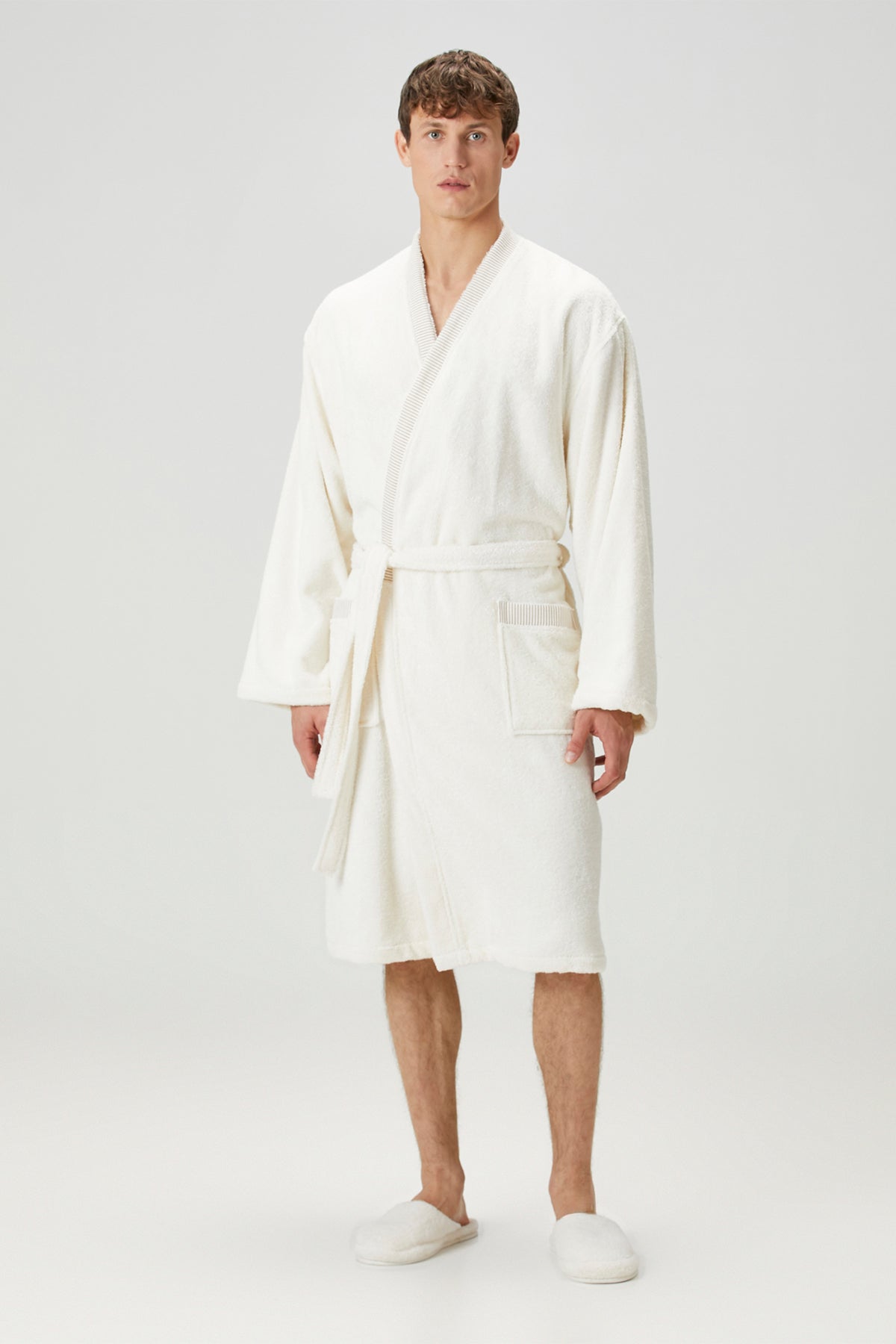 İRYA-Marble %100 Pamuk Erkek Bornoz Ekru-Bornoz-6-Milagron.com