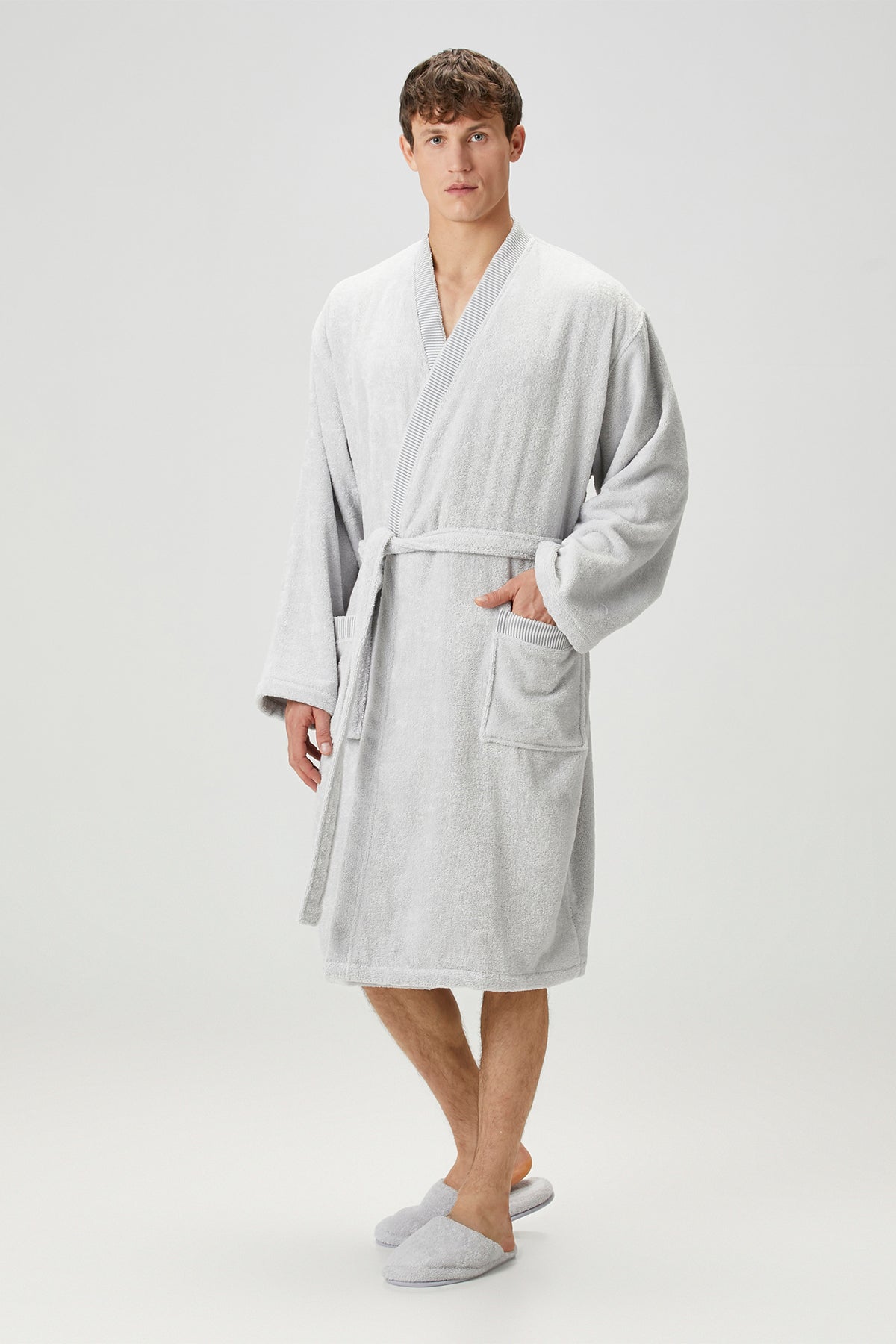 İRYA-Marble %100 Pamuk Erkek Bornoz Gri-Bornoz-3-Milagron.com