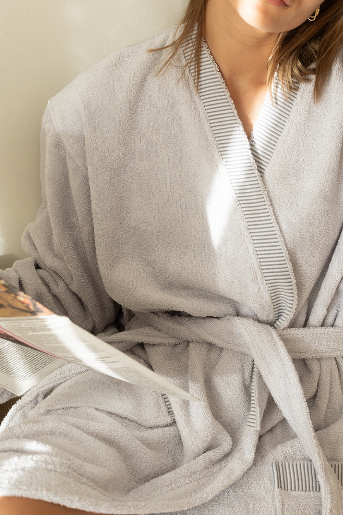 İrya-Marble %100 Pamuk Kadın Bornoz Gri-Bornoz-3-Milagron.com