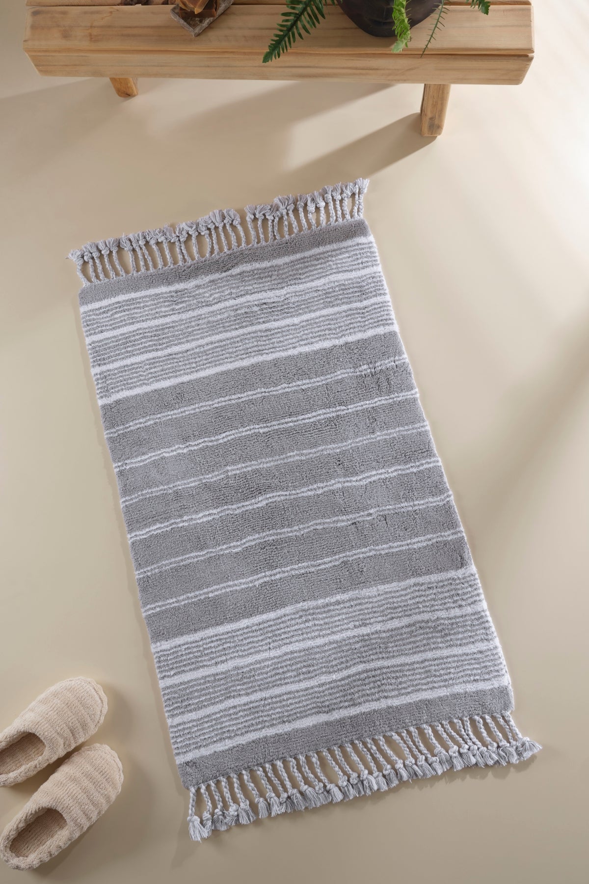 Irya-Martil Tekli Banyo Paspası %100 Pamuk 70x110 Gri-Paspas-1-Milagron.com