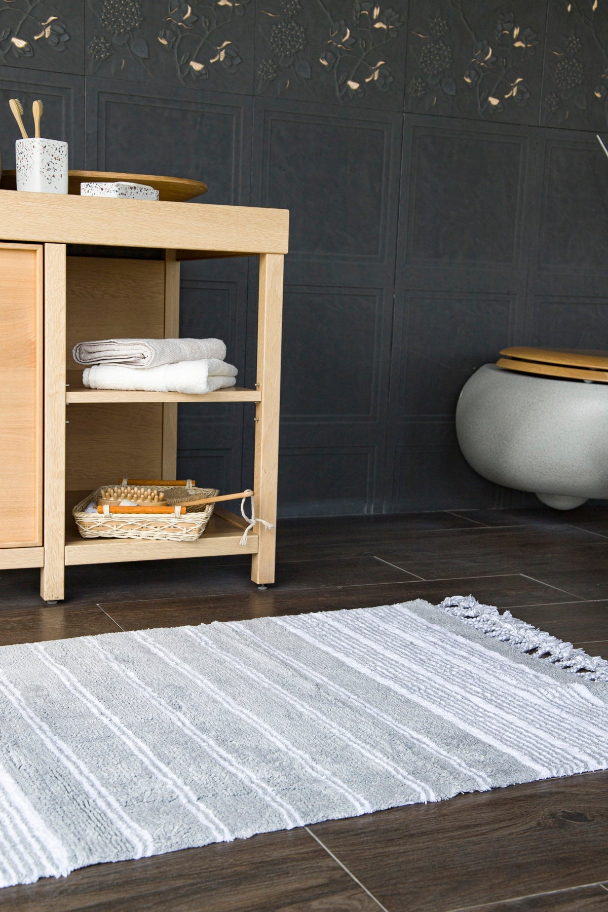 Irya-Martil Tekli Banyo Paspası %100 Pamuk 70x110 Gri-Paspas-4-Milagron.com