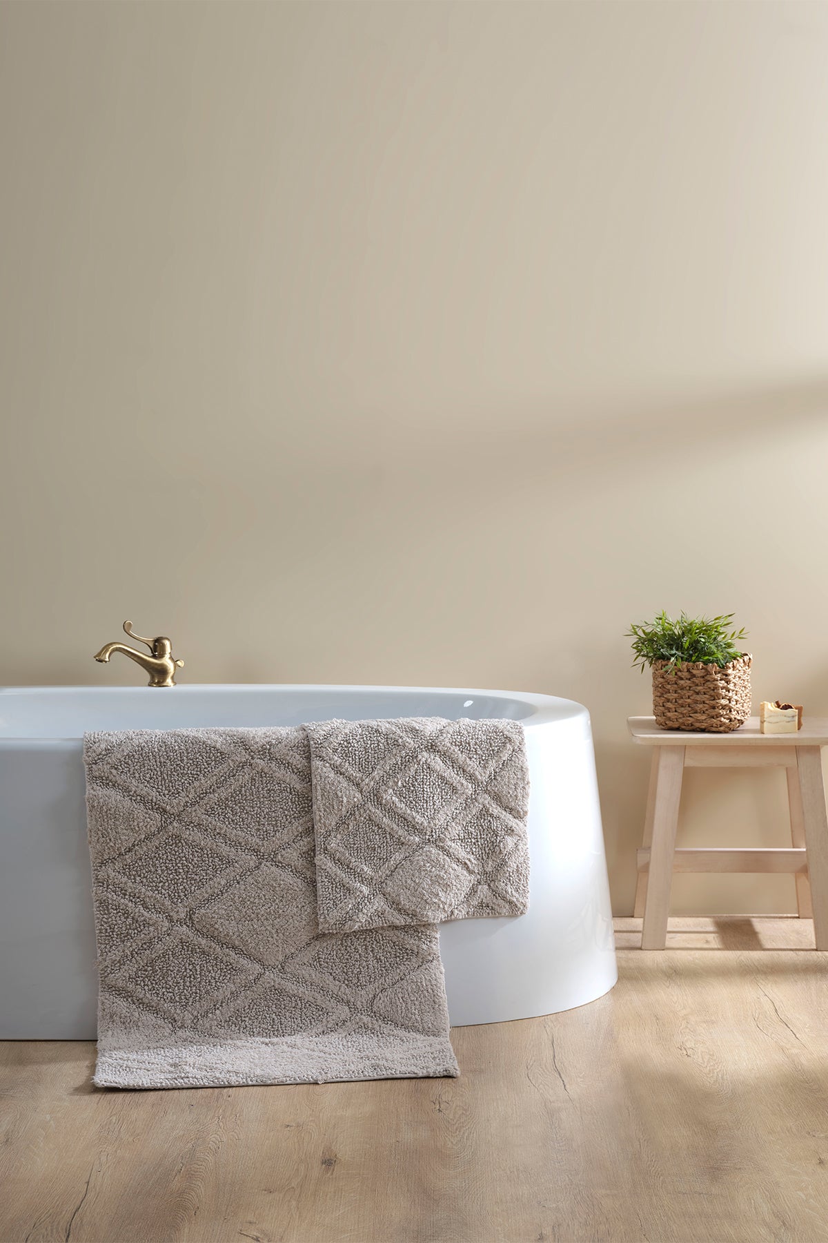 Irya-Maxi 2’li Takım Banyo Paspası %100 Pamuk 40x60 + 60x90 Bej-Paspas-1-Milagron.com