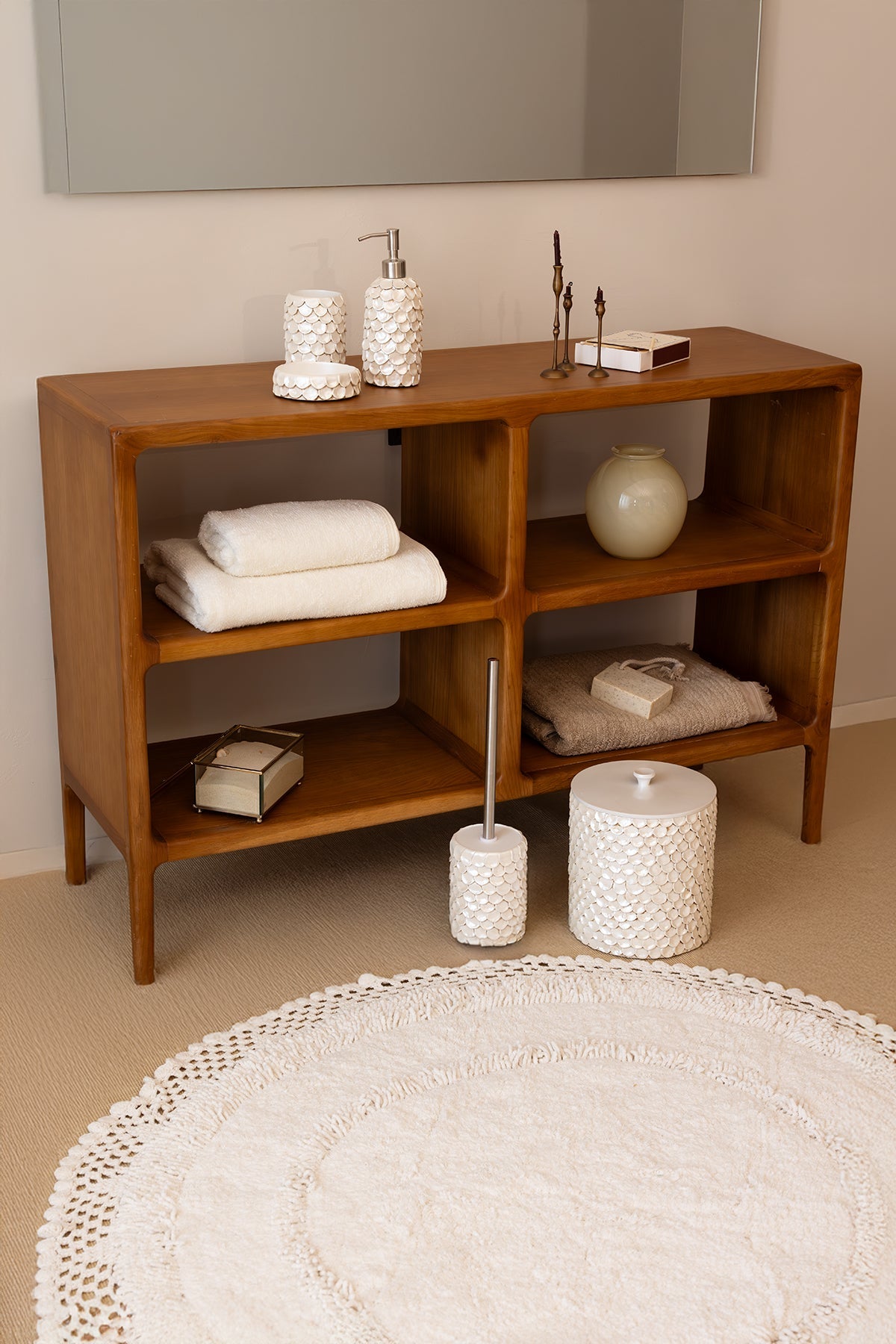 Irya-Moon Yuvarlak Banyo Paspası %100 Pamuk 120x120 Ekru-Paspas-2-Milagron.com