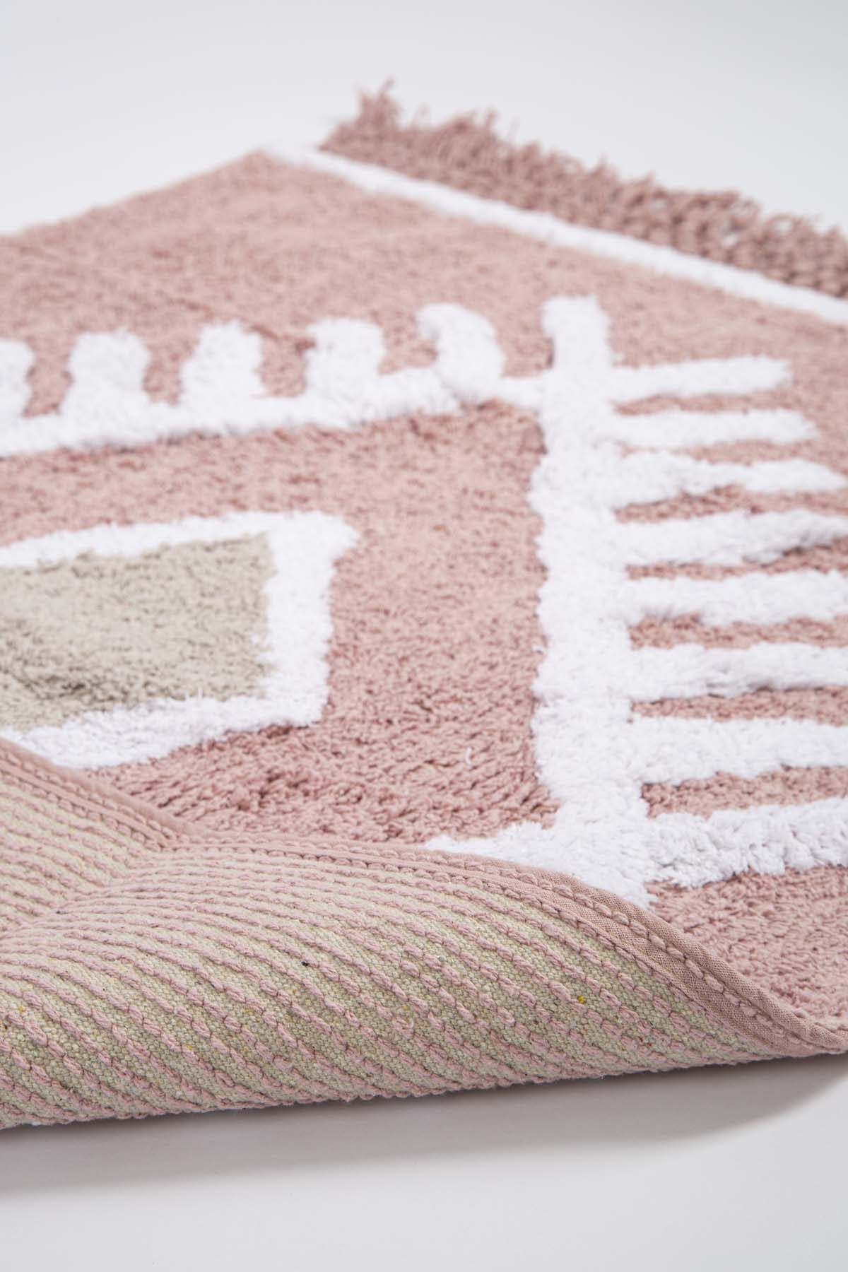 Irya-Nell Tekli Banyo Paspası %100 Pamuk 60x90 Pembe-Paspas-6-Milagron.com