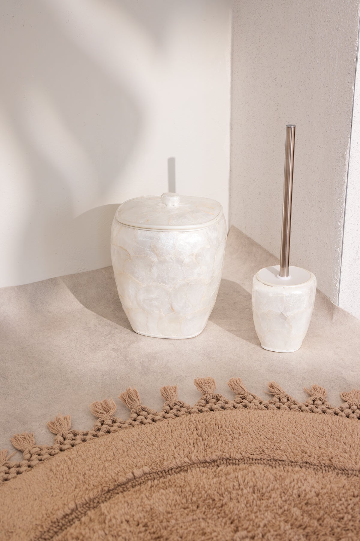 Irya-Nora Yuvarlak Banyo Paspası %100 Pamuk 90x90 Bej-Paspas-5-Milagron.com