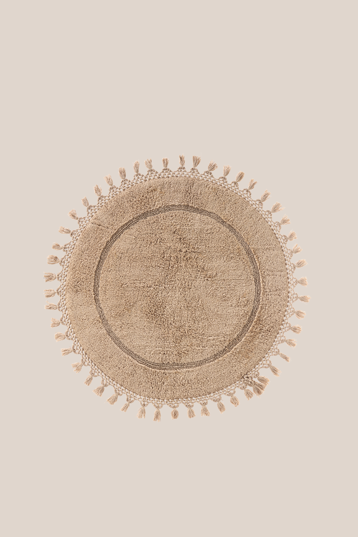 Irya-Nora Yuvarlak Banyo Paspası %100 Pamuk 90x90 Bej-Paspas-7-Milagron.com