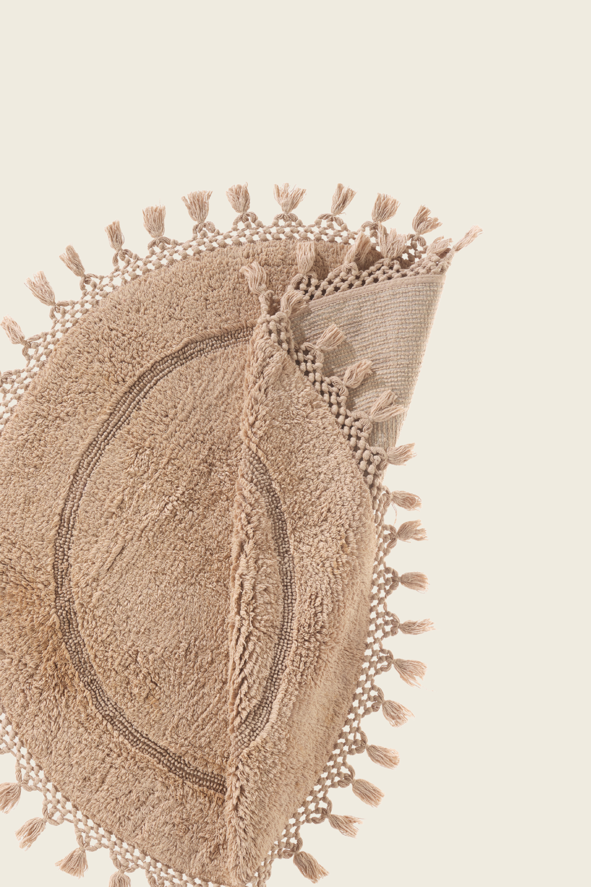 Irya-Nora Yuvarlak Banyo Paspası %100 Pamuk 90x90 Bej-Paspas-9-Milagron.com