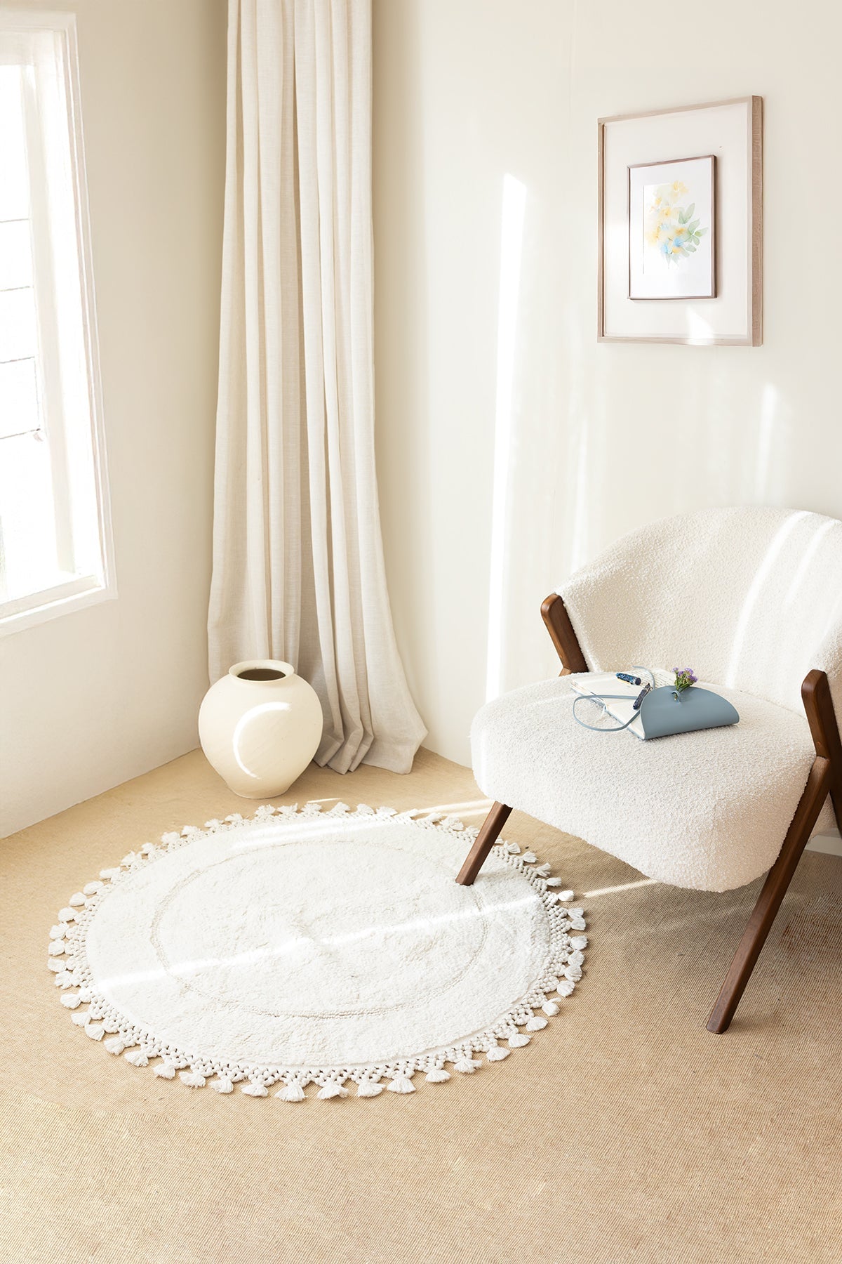 Irya-Nora Yuvarlak Banyo Paspası %100 Pamuk 90x90 Ekru-Paspas-4-Milagron.com