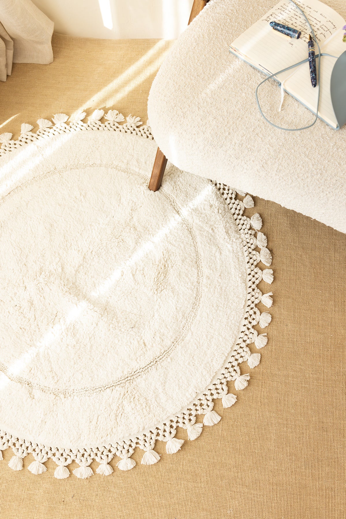 Irya-Nora Yuvarlak Banyo Paspası %100 Pamuk 90x90 Ekru-Paspas-6-Milagron.com