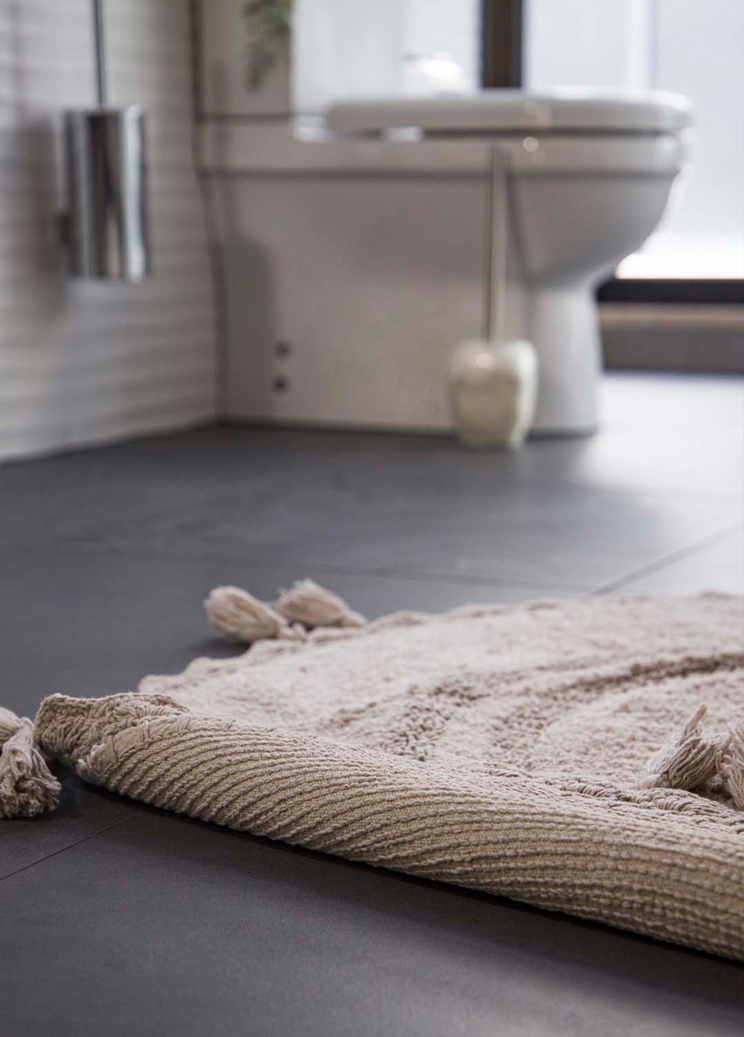 Irya-Olivid Yuvarlak Banyo Paspası %100 Pamuk 100x100 Bej-Paspas-5-Milagron.com