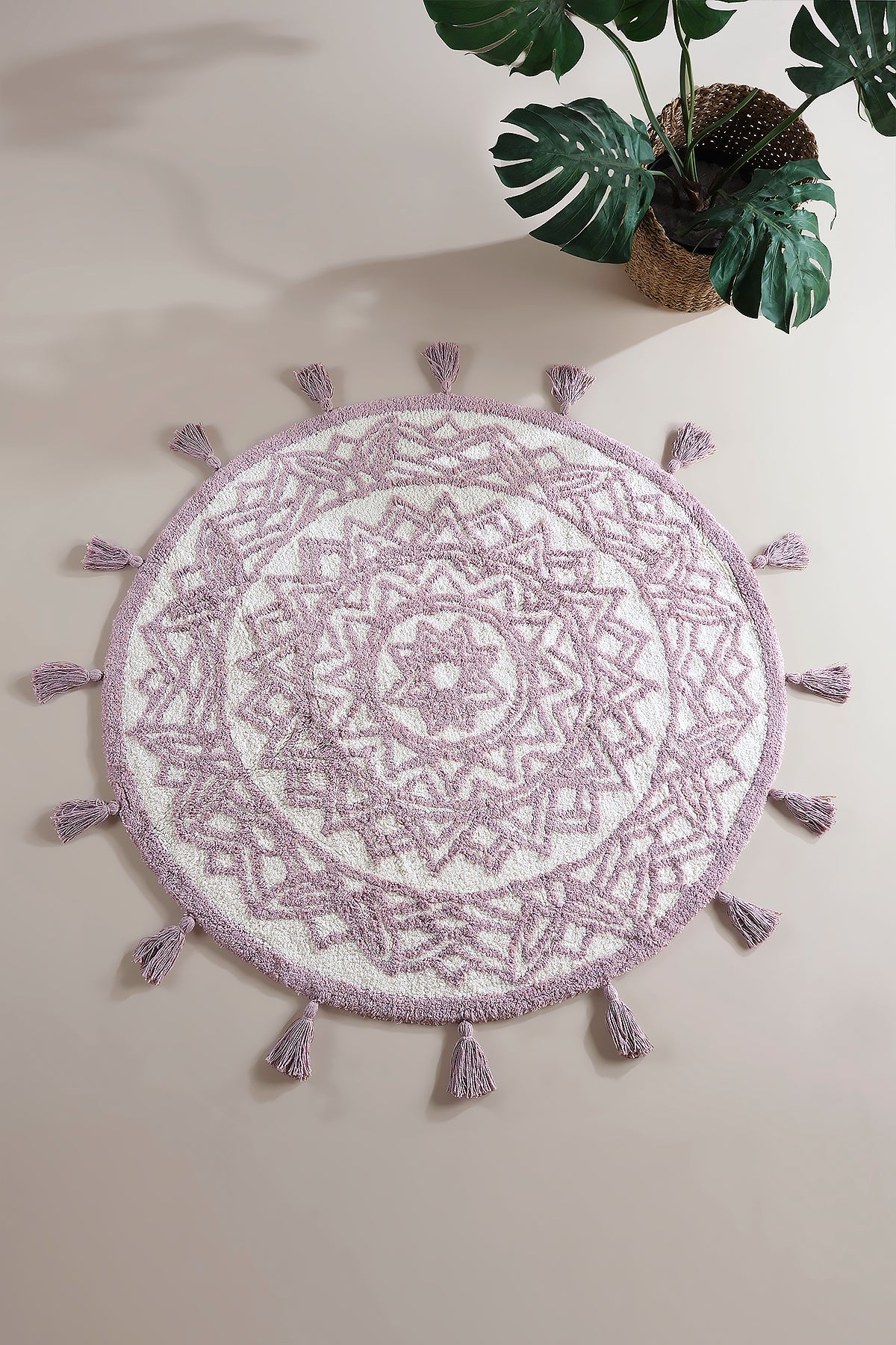 Irya-Pina Yuvarlak Banyo Paspası %100 Pamuk 100x100 Pembe-Paspas-1-Milagron.com