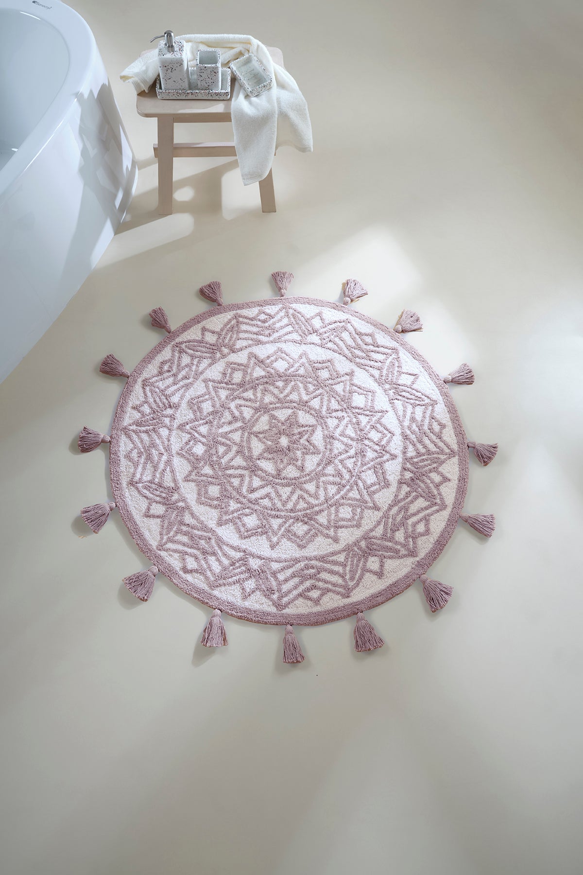 Irya-Pina Yuvarlak Banyo Paspası %100 Pamuk 100x100 Pembe-Paspas-5-Milagron.com