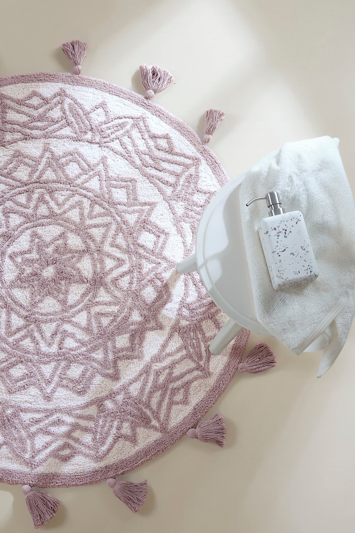 Irya-Pina Yuvarlak Banyo Paspası %100 Pamuk 100x100 Pembe-Paspas-7-Milagron.com