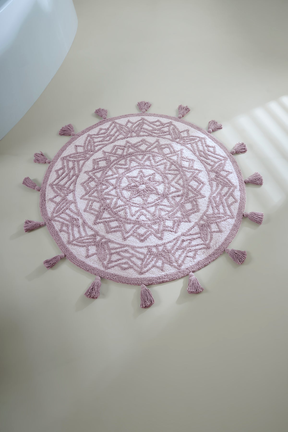 Irya-Pina Yuvarlak Banyo Paspası %100 Pamuk 100x100 Pembe-Paspas-8-Milagron.com