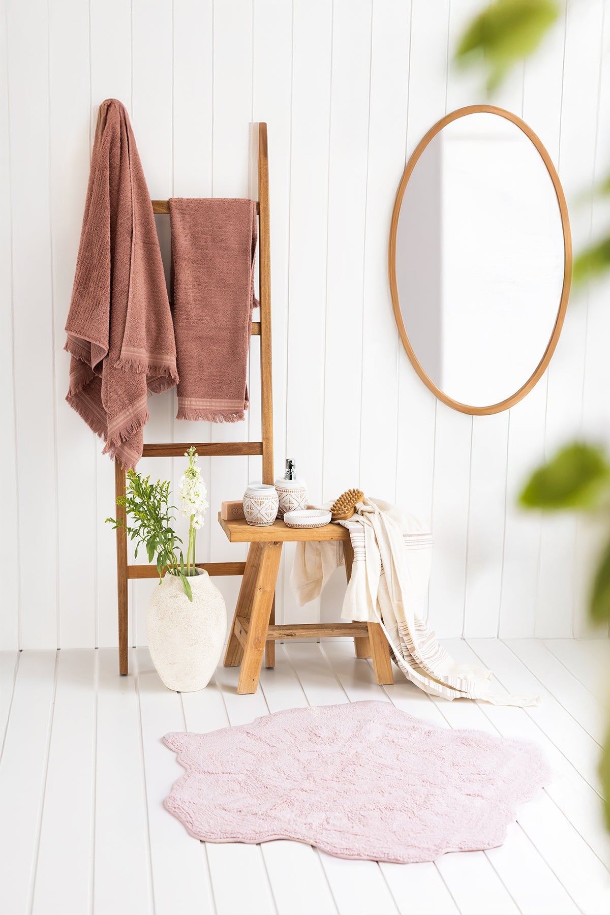 Irya-Rosalinda Tekli Banyo Paspası %100 Pamuk 90x90 Pembe-Paspas-1-Milagron.com