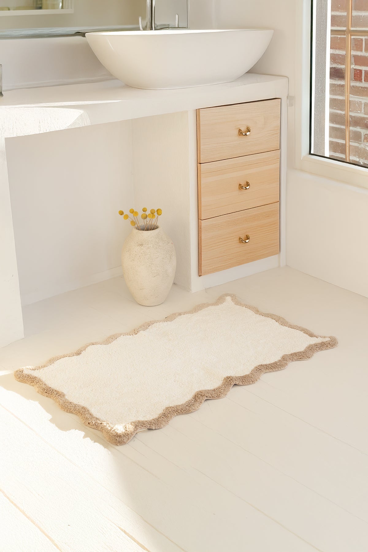 İrya-Scallop Tekli Banyo Paspası Bambu 60x100 Bej-Banyo Paspası-2-Milagron.com