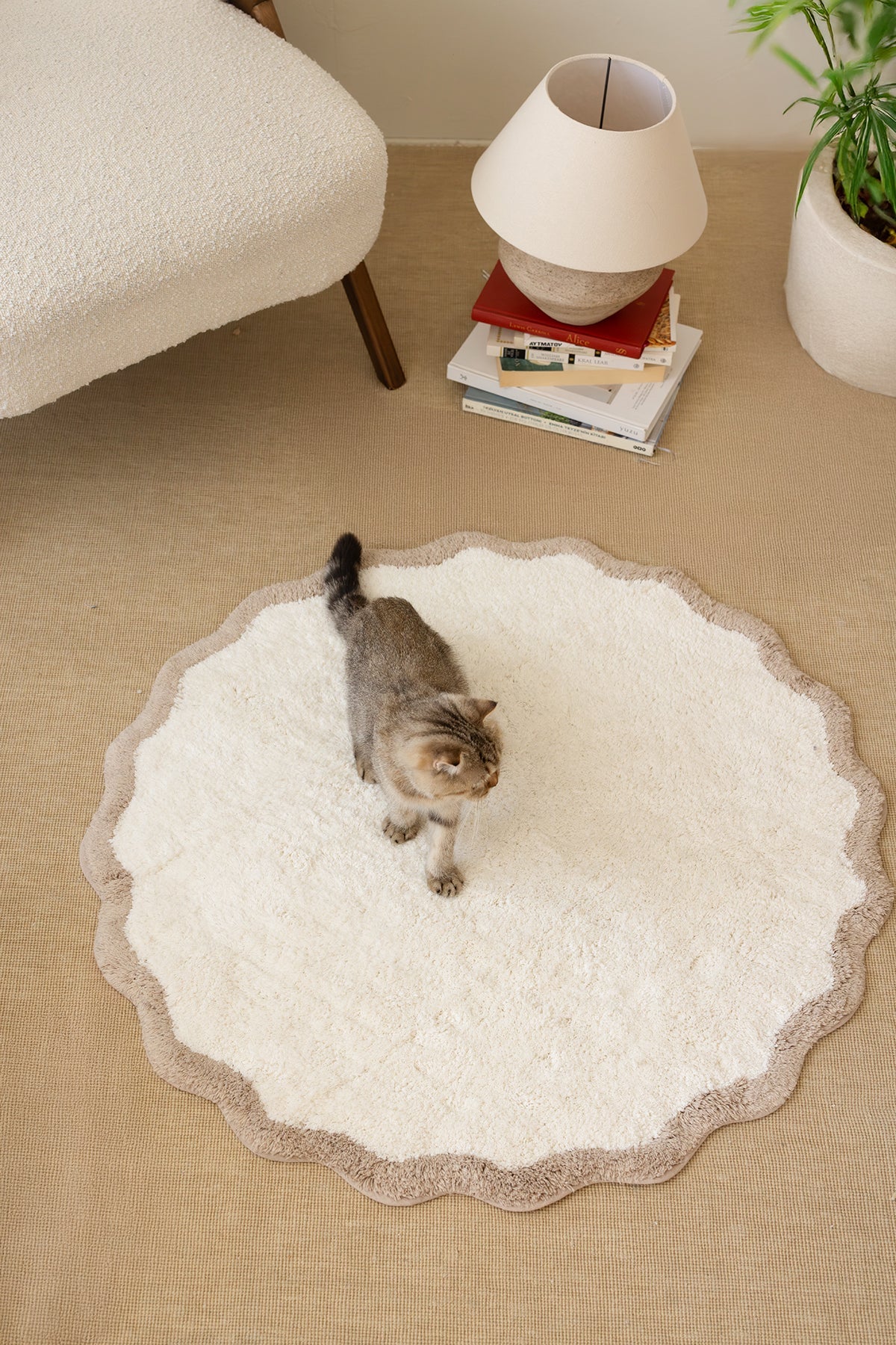 İrya-Scallop Yuvarlak Banyo Paspası Bambu 90x90 Bej-Banyo Paspası-2-Milagron.com