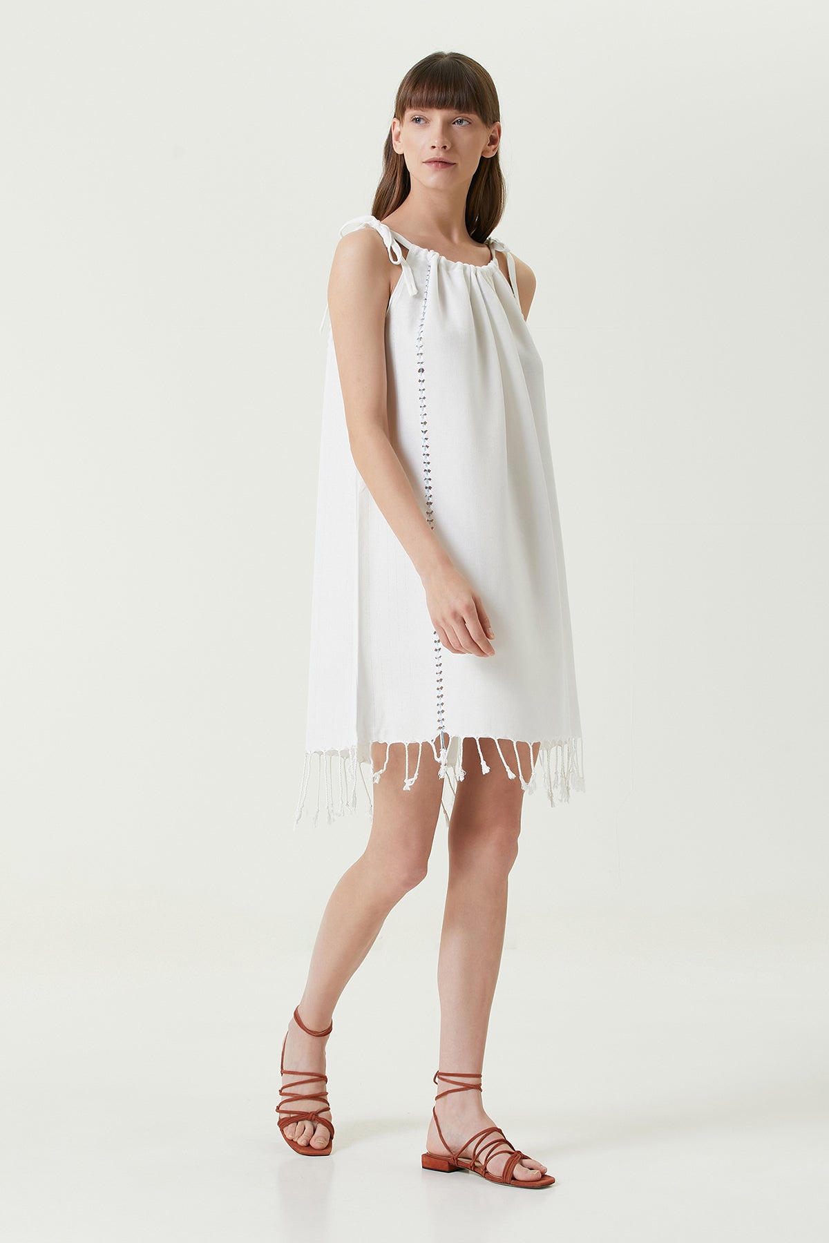 Irya-Serene Büzgülü Plaj Elbisesi Turkuaz Örgü Ajur-Elbise-4-Milagron.com