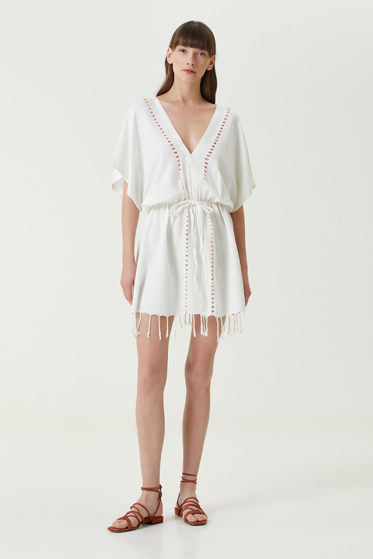 Irya-Serene Kısa Plaj Elbisesi Turuncu Örgü Ajur-Elbise-1-Milagron.com