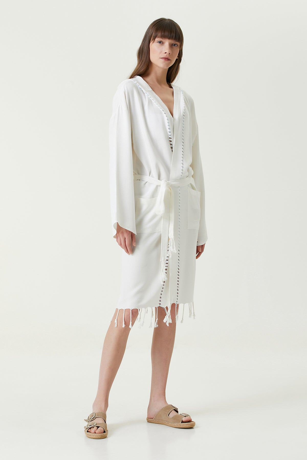 Irya-Serene Peştamal Kadın Bornoz Turkuaz Örgü Ajur-Elbise-1-Milagron.com