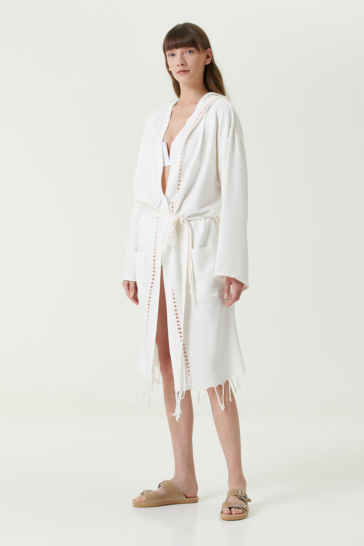 Irya-Serene Peştamal Kadın Bornoz Turuncu Örgü Ajur-Elbise-1-Milagron.com