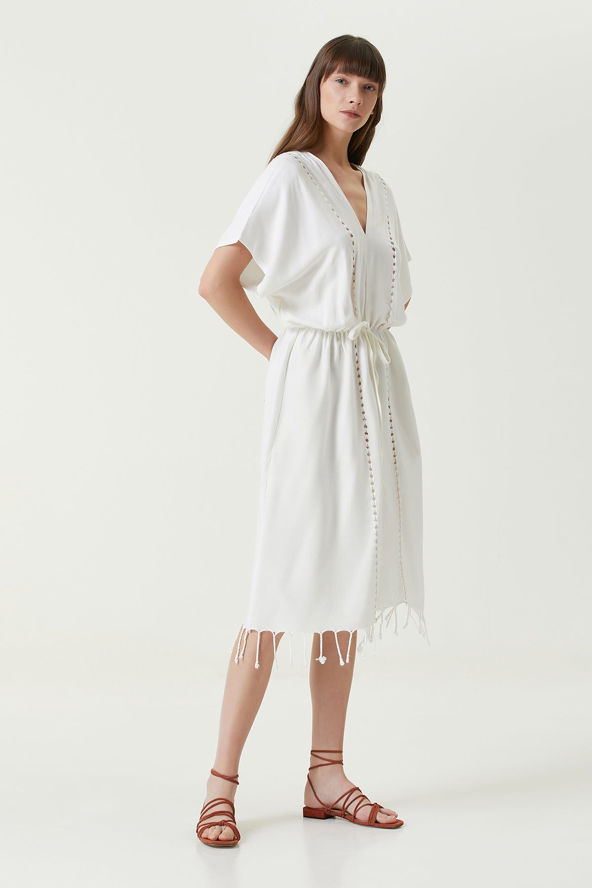 Irya-Serene Uzun Plaj Elbisesi Kahve Örgü Ajur-Elbise-3-Milagron.com