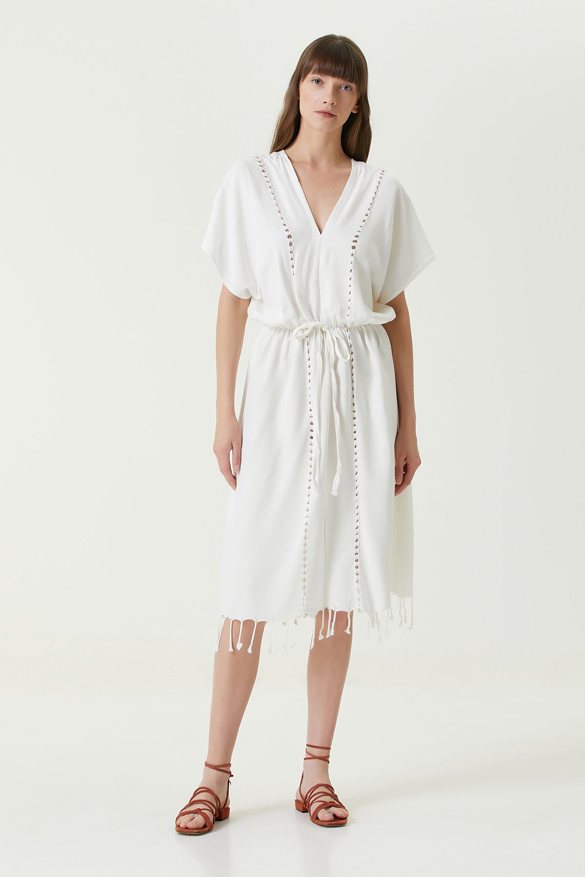 Irya-Serene Uzun Plaj Elbisesi Kahve Örgü Ajur-Elbise-4-Milagron.com