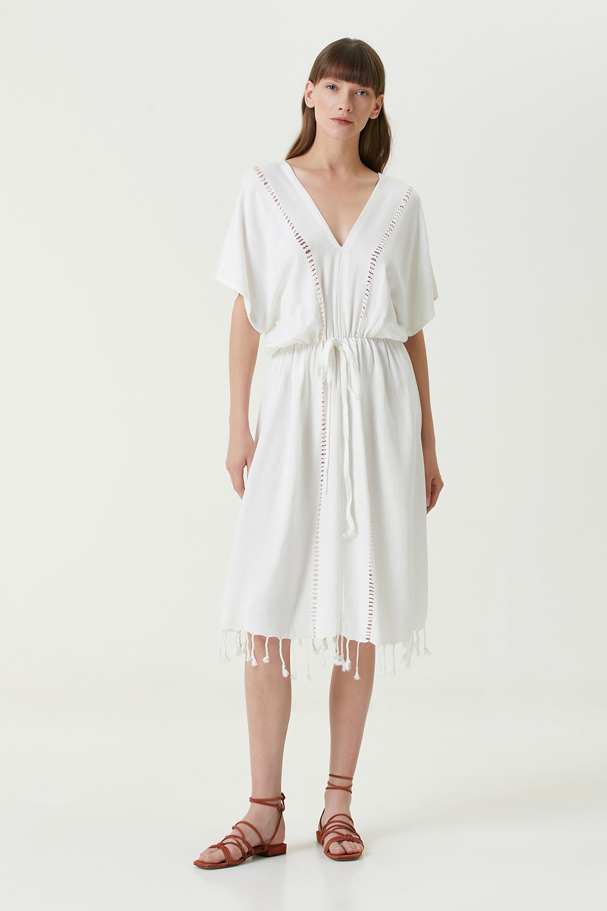 Irya-Serene Uzun Plaj Elbisesi Mercan Örgü Ajur-Elbise-1-Milagron.com