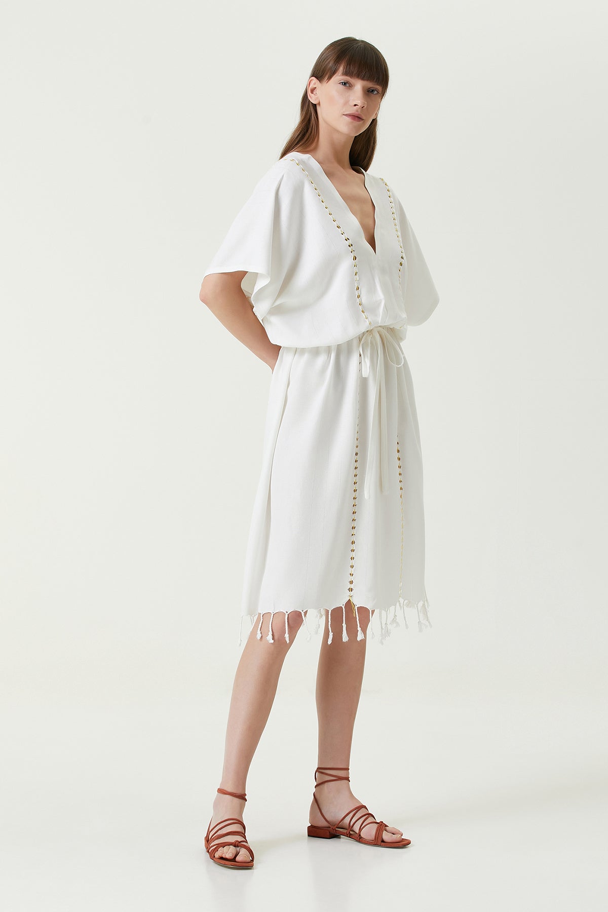 Irya-Serene Uzun Plaj Elbisesi Sarı Örgü Ajur-Elbise-3-Milagron.com