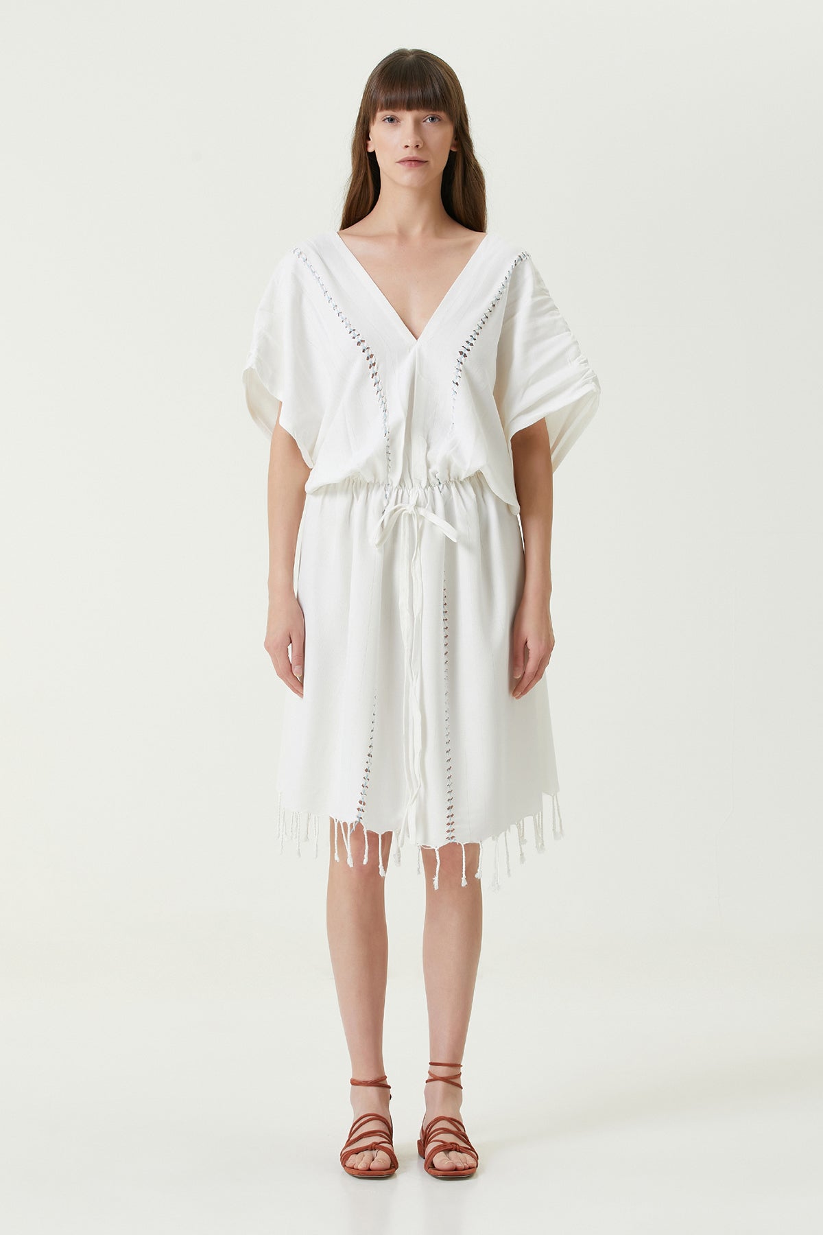 Irya-Serene Uzun Plaj Elbisesi Turkuaz Örgü Ajur-Elbise-3-Milagron.com