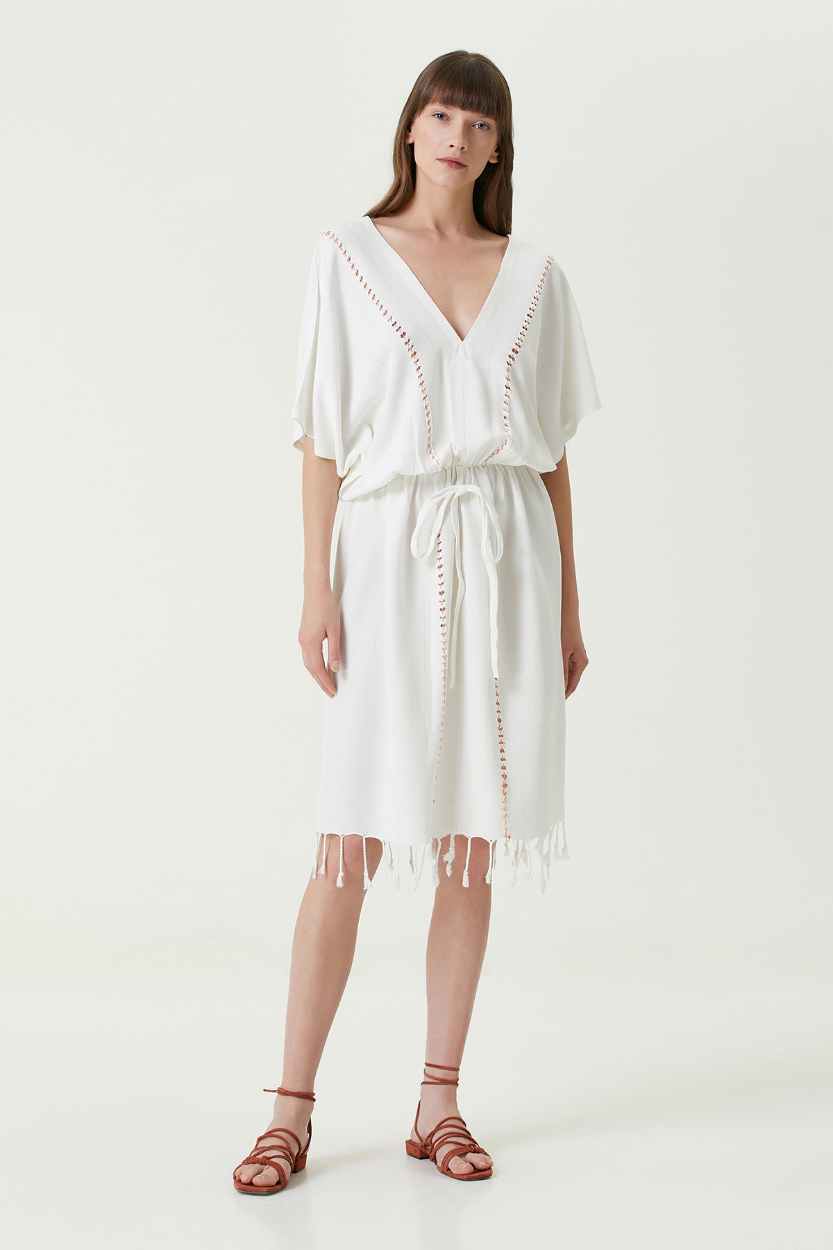 Irya-Serene Uzun Plaj Elbisesi Turuncu Örgü Ajur-Elbise-1-Milagron.com