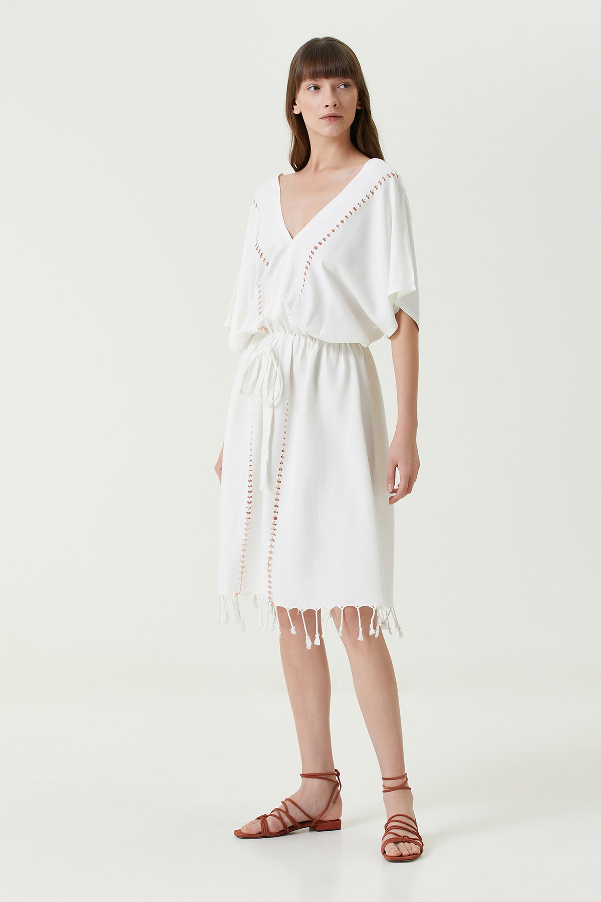 Irya-Serene Uzun Plaj Elbisesi Turuncu Örgü Ajur-Elbise-4-Milagron.com